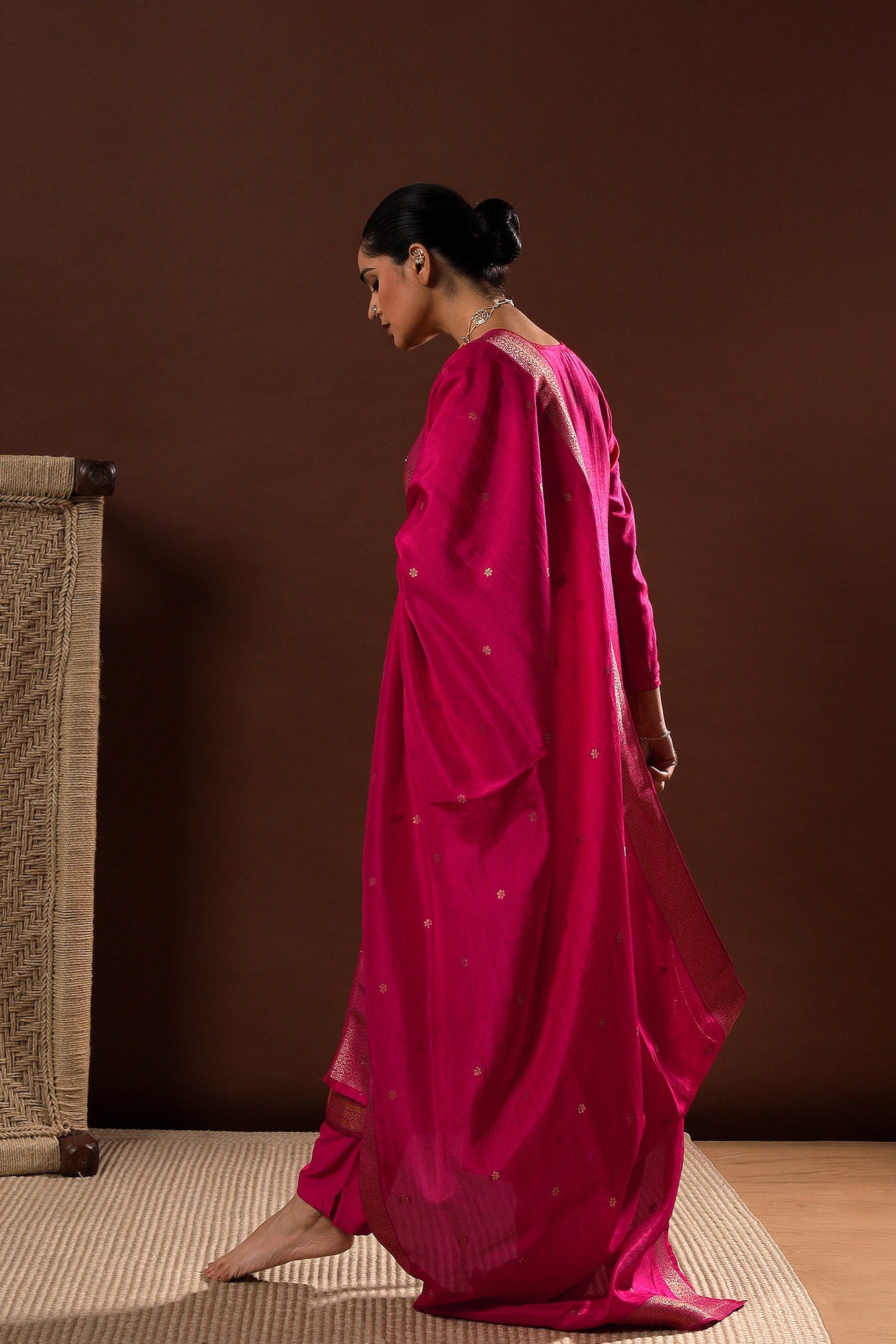 Heritage Premium Dola Jacquard Embroidered Suit Set – Rani Pink | HER-483