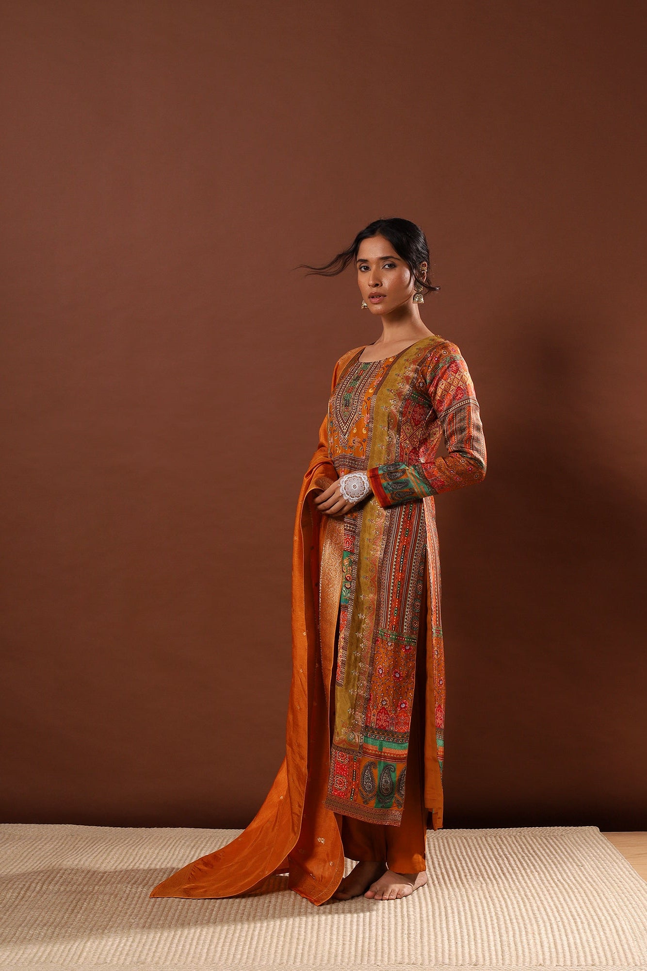 Ochre/Mustard Yellow Dola Jacquard Suit Set | HER-482