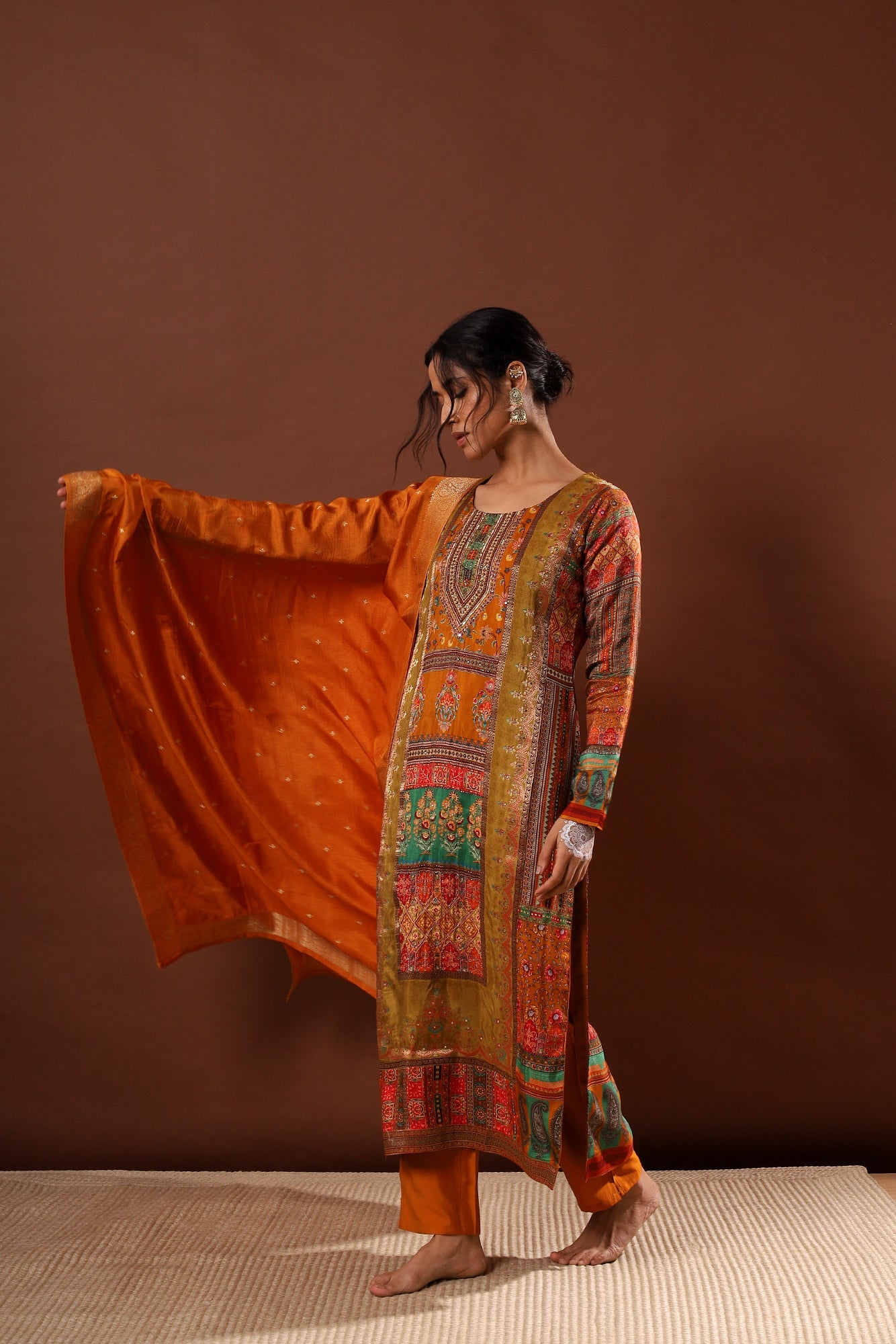 Ochre/Mustard Yellow Dola Jacquard Suit Set | HER-482