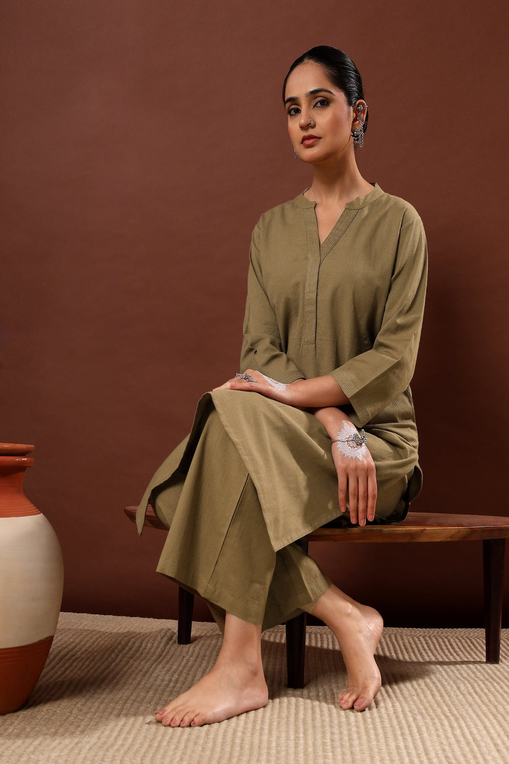 Forest Green Minimal Kurta/Co-ord Set | HER-527