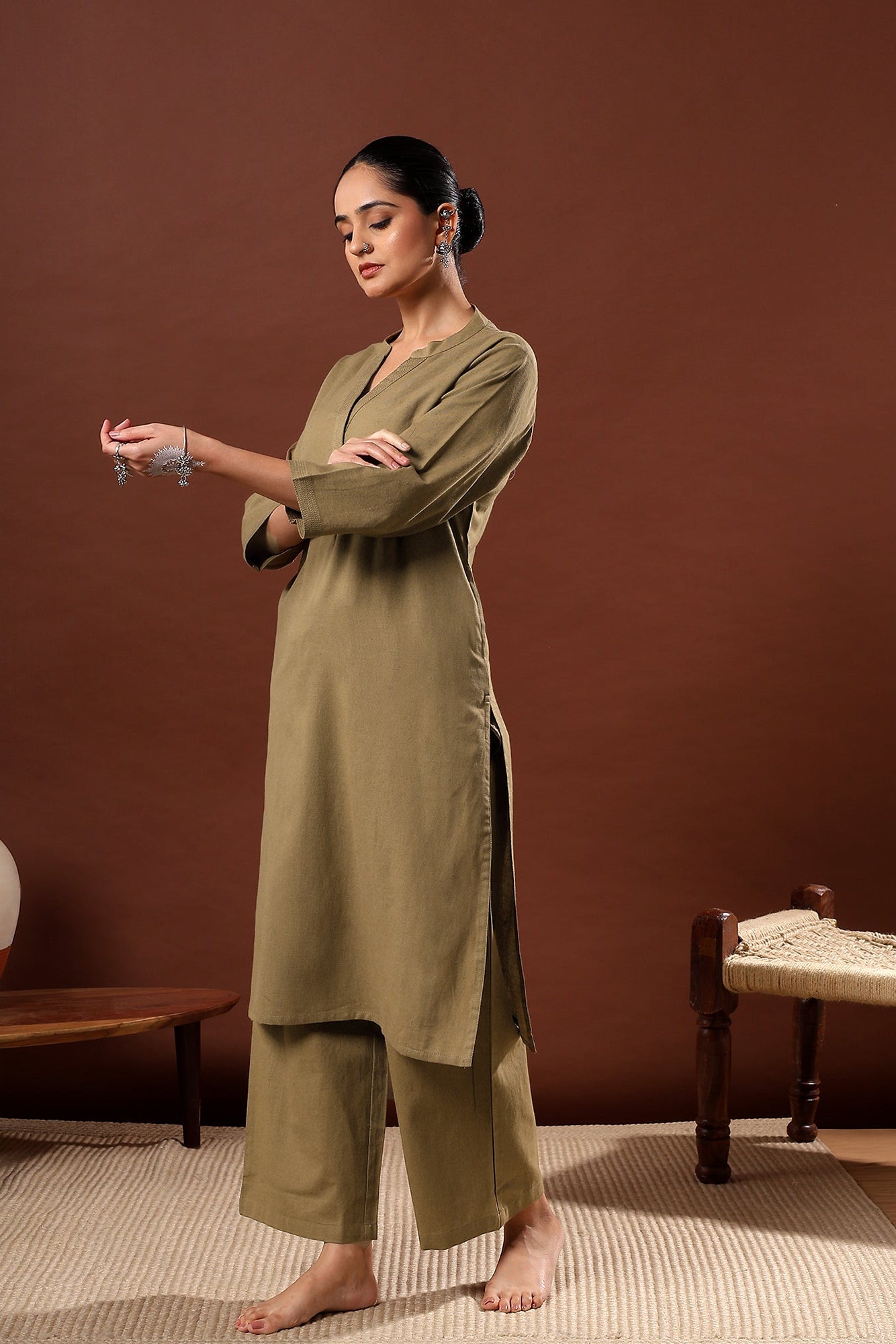 Forest Green Minimal Kurta/Co-ord Set | HER-527