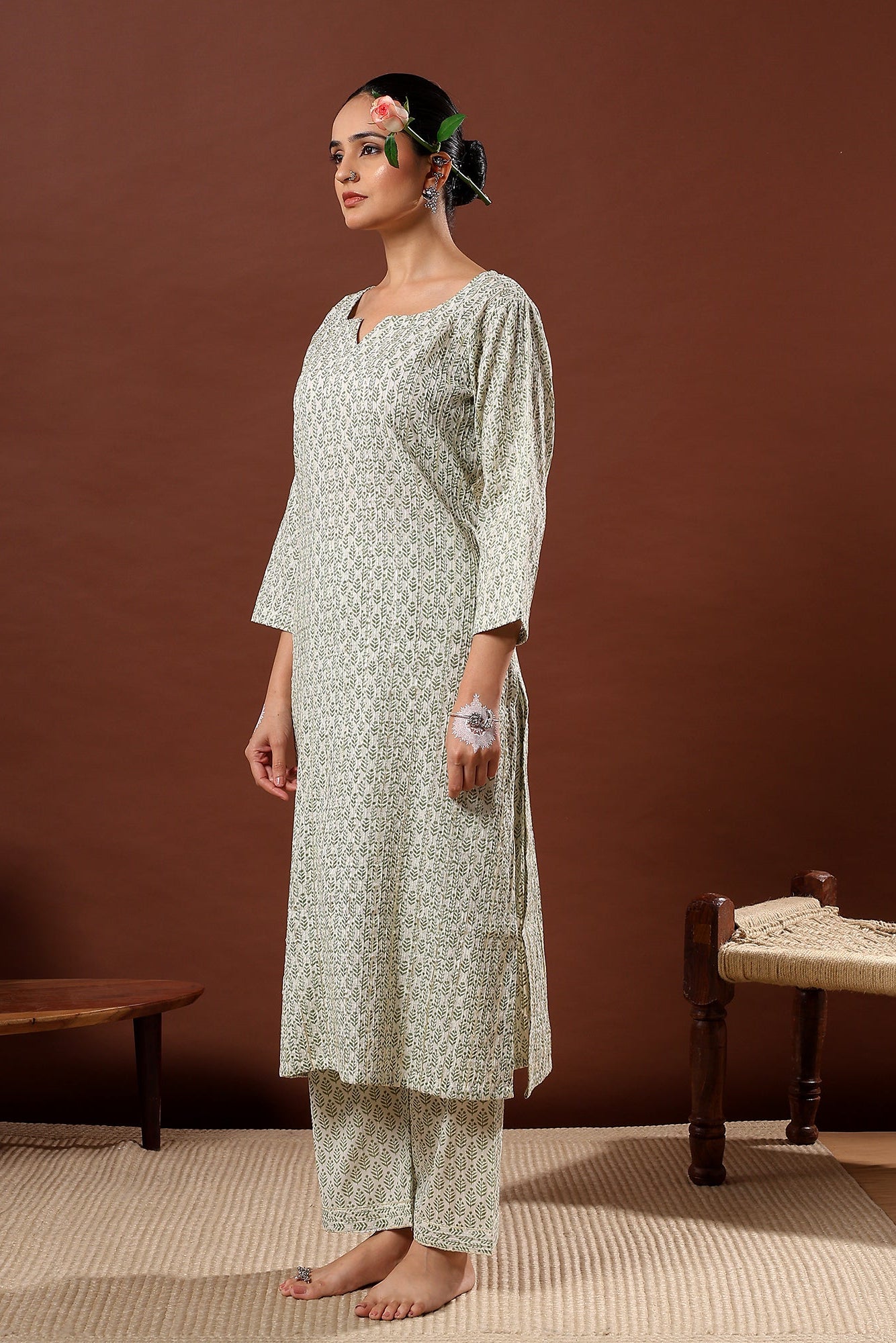 Saaz Green Printed Cotton Co-ord Set | HER-506