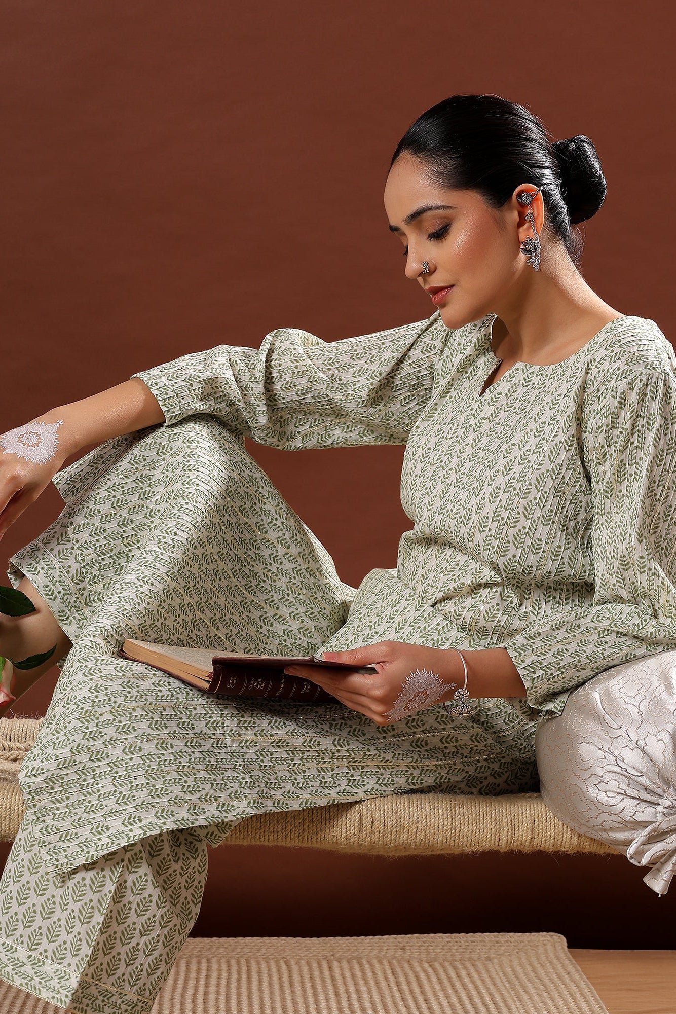 Saaz Green Printed Cotton Co-ord Set | HER-506