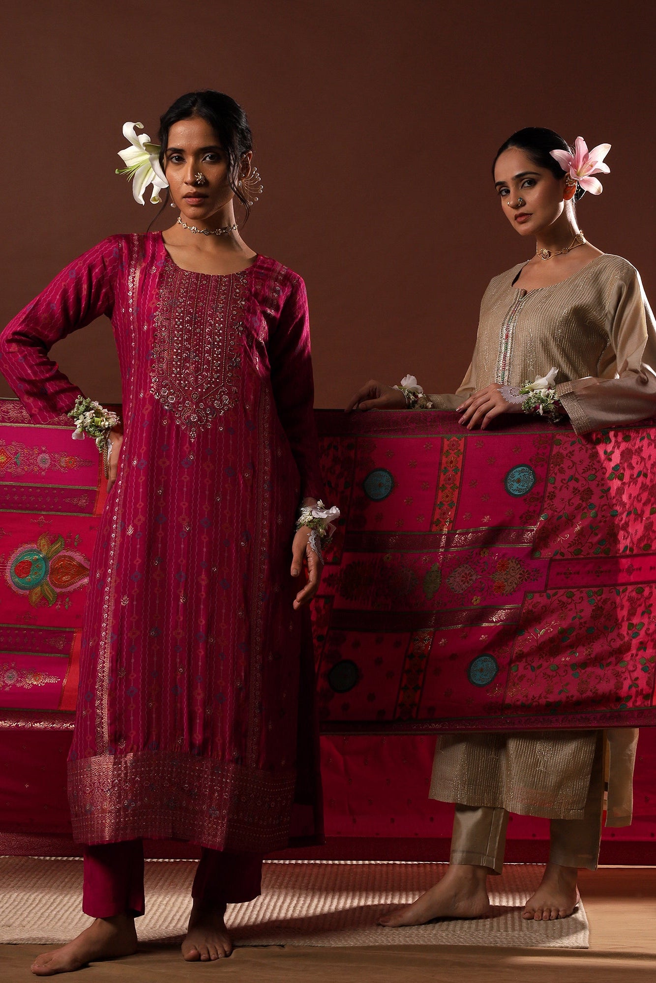 Zayna Gold Chanderi Suit Set with Banarasi Dupatta | HER-486