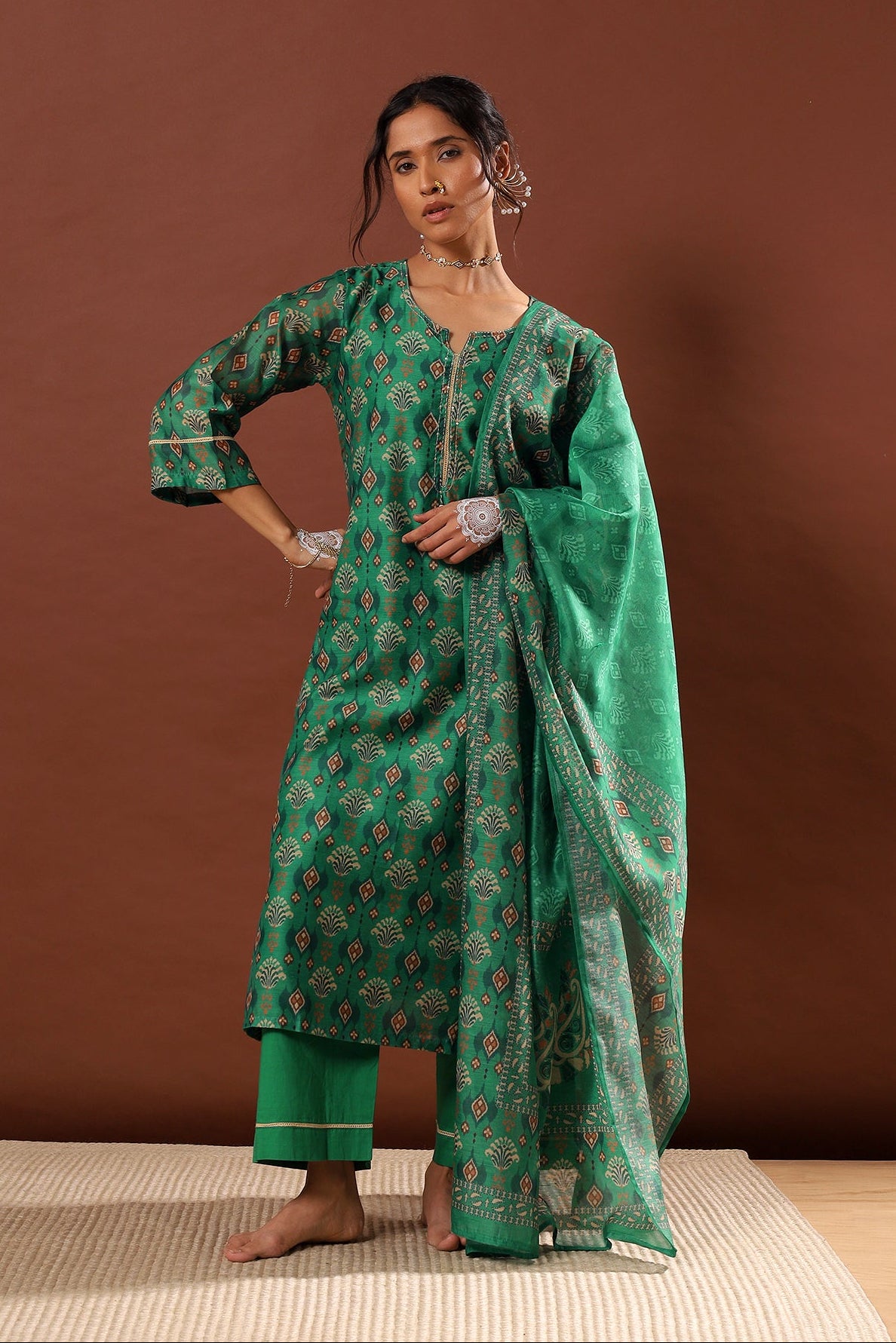 Emerald Green Chanderi Suit Set | HER-507