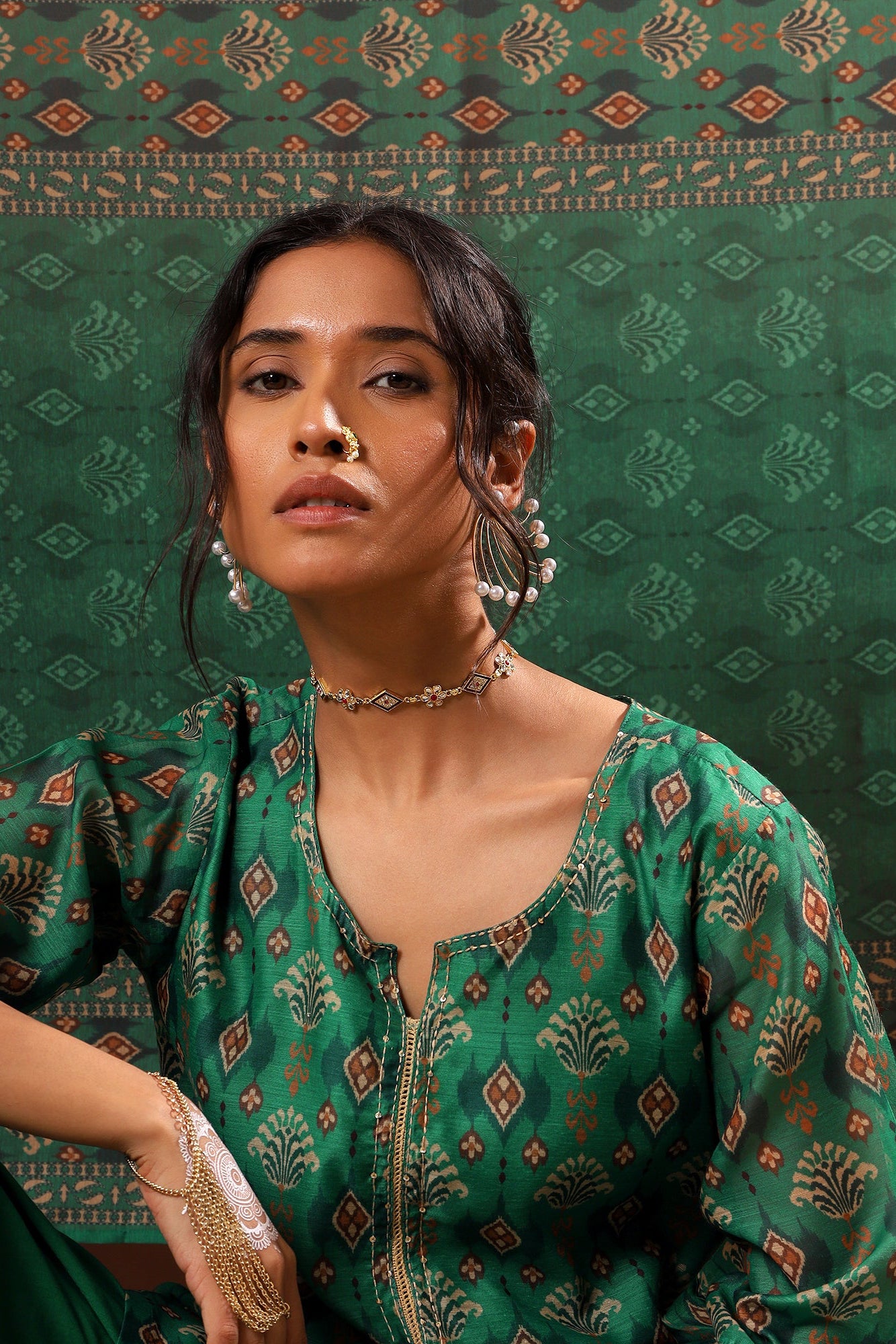 Emerald Green Chanderi Suit Set | HER-507