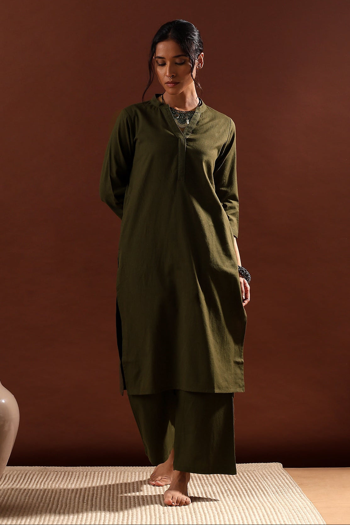Olive Minimal Kurta/Co-ord Set | HER-527