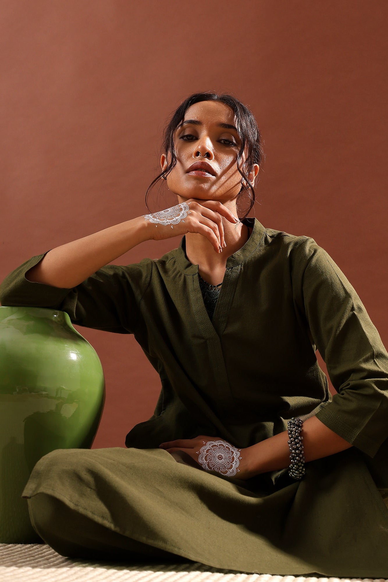 Olive Minimal Kurta/Co-ord Set | HER-527
