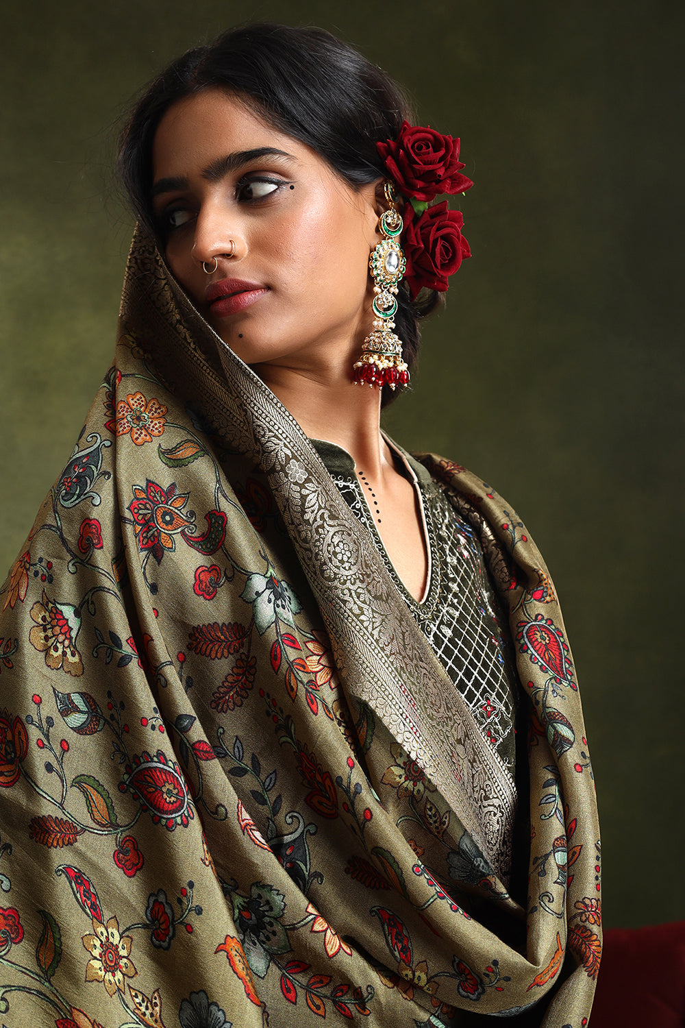 Olive Velvet Suit Set | HER-442