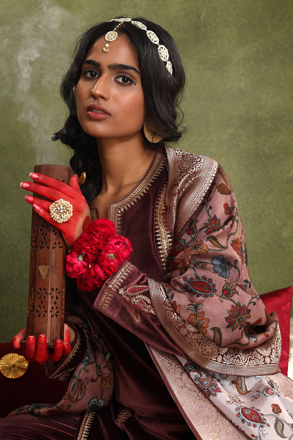 Wine Velvet Suit Set | HER-441