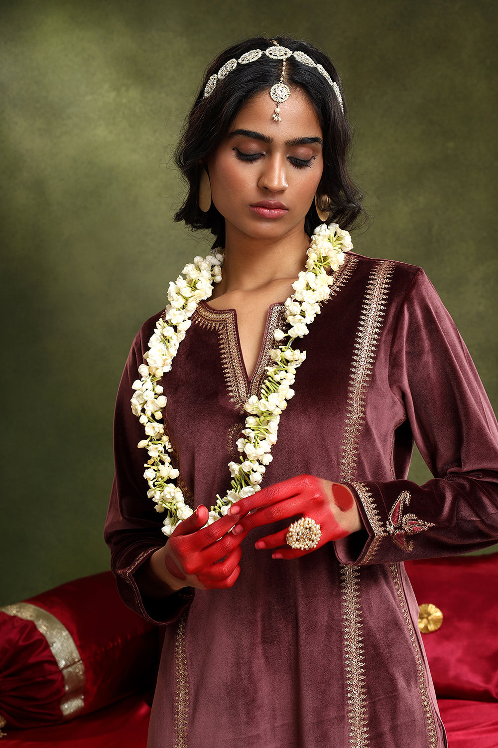 Wine Velvet Suit Set | HER-441