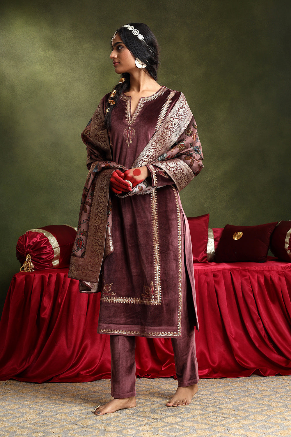 Wine Velvet Suit Set | HER-441