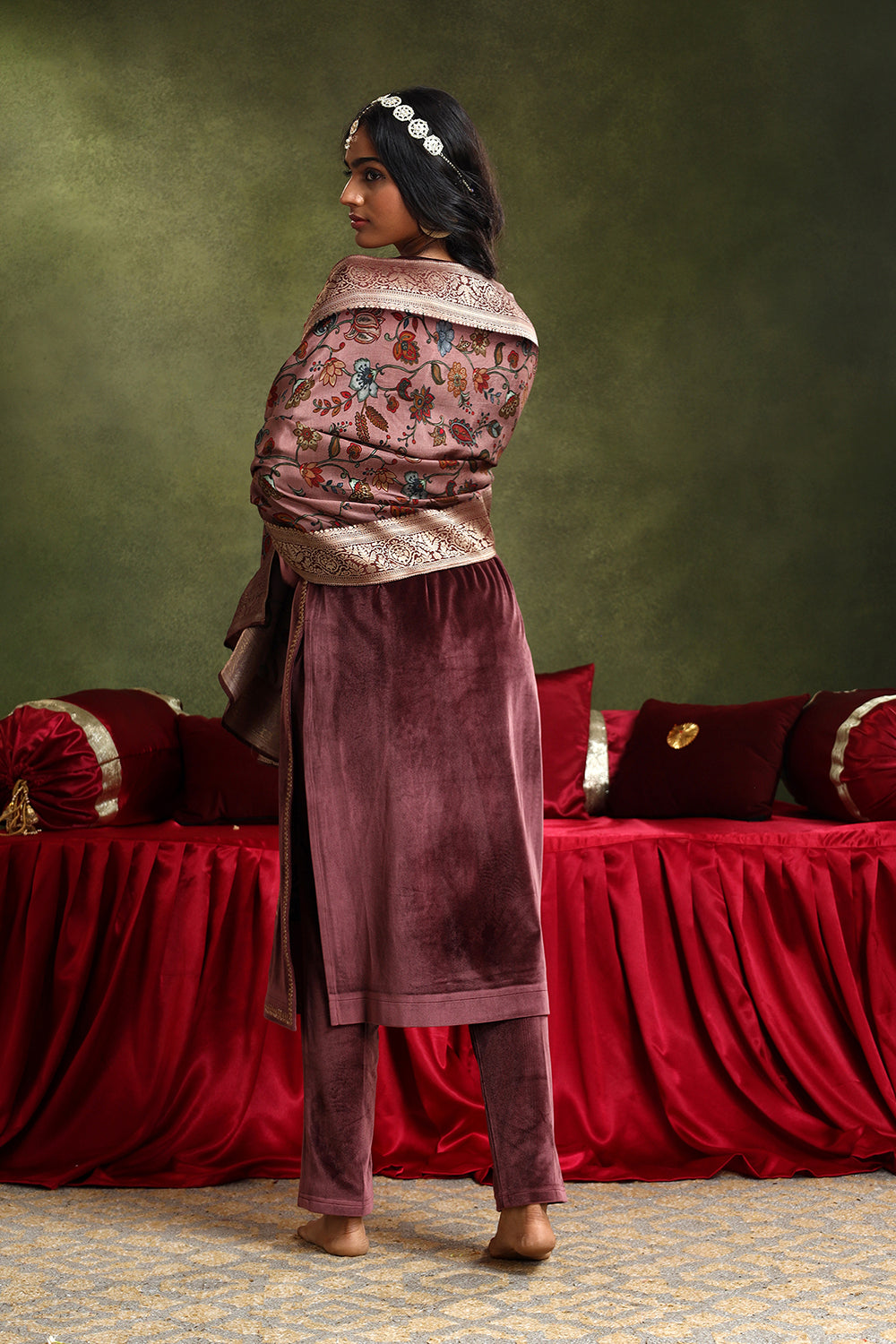 Wine Velvet Suit Set | HER-441