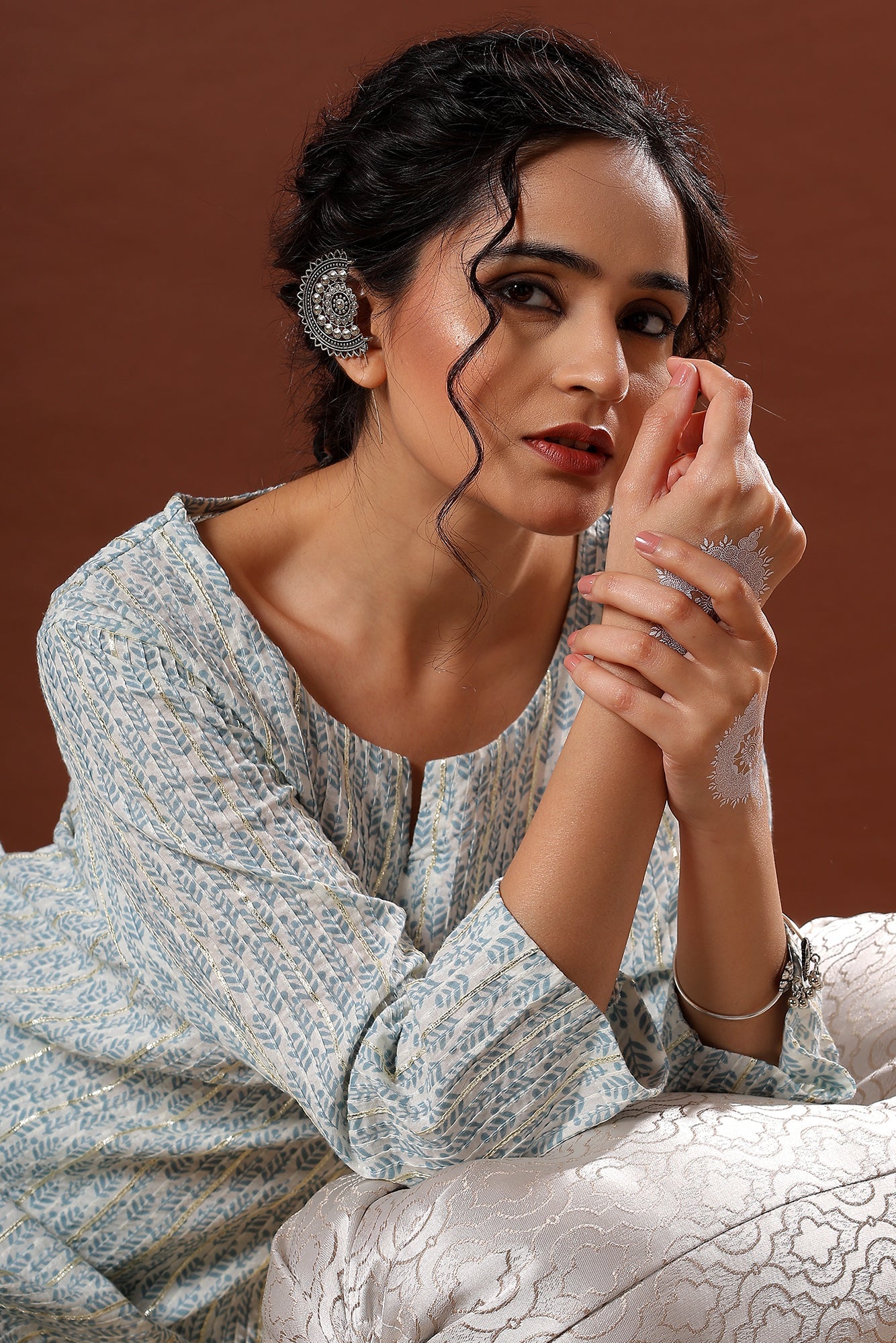 Saaz Blue Printed Cotton Co-ord Set | HER-506 BLUE