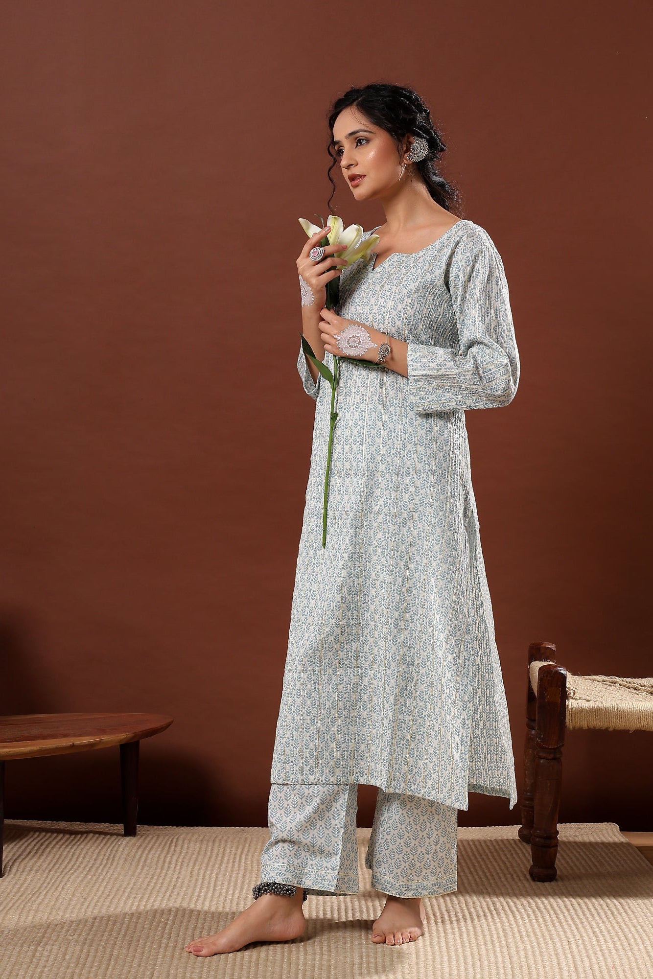 Saaz Blue Printed Cotton Co-ord Set | HER-506 BLUE