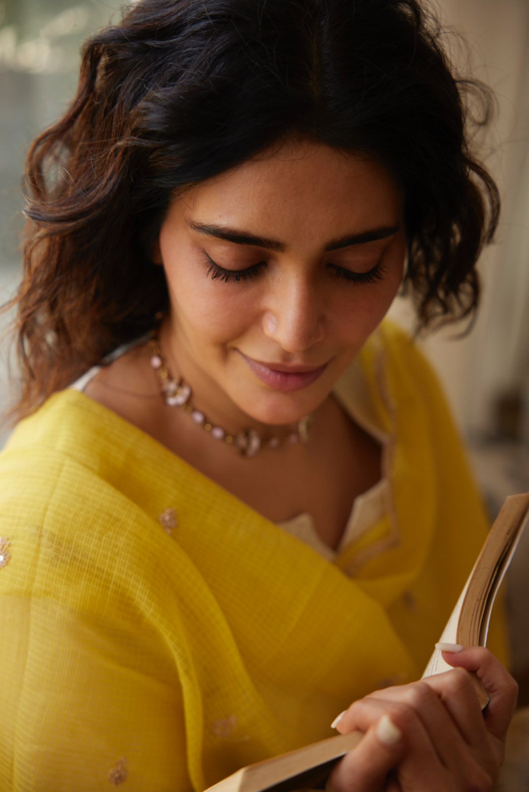 Off-White, Mustard Schiffli Cotton Suit Set | HER-309