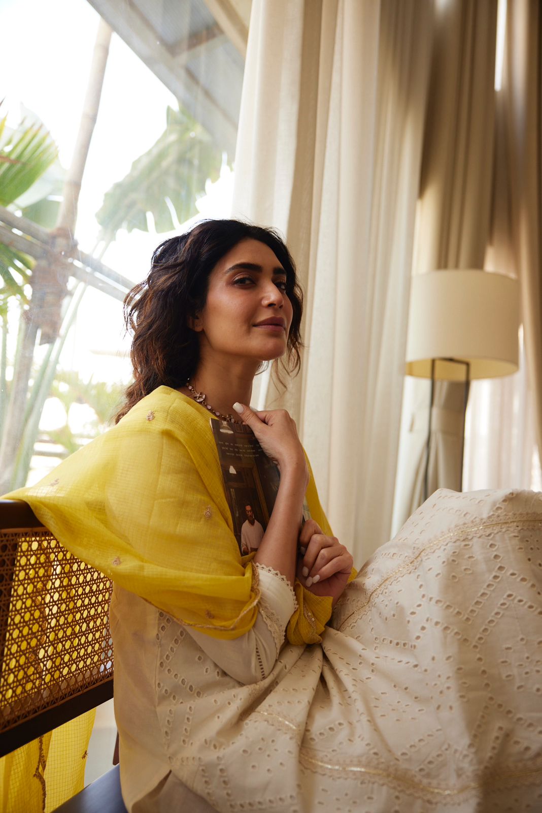 Off-White, Mustard Schiffli Cotton Suit Set | HER-309