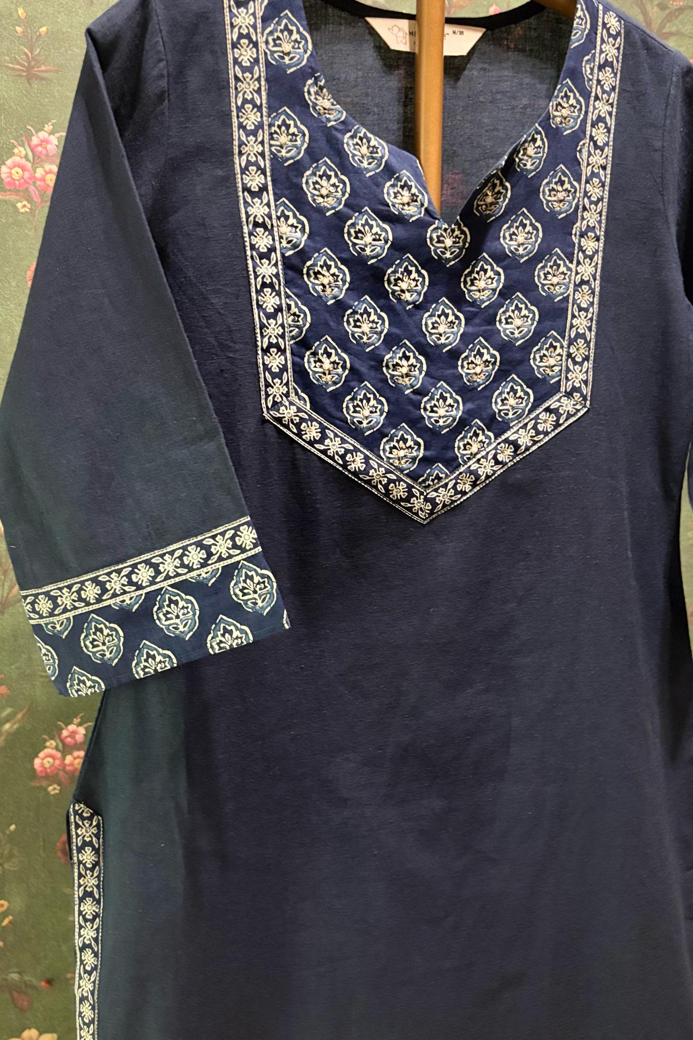 Blue Straight Fit Cotton Kurta Set | HER-491