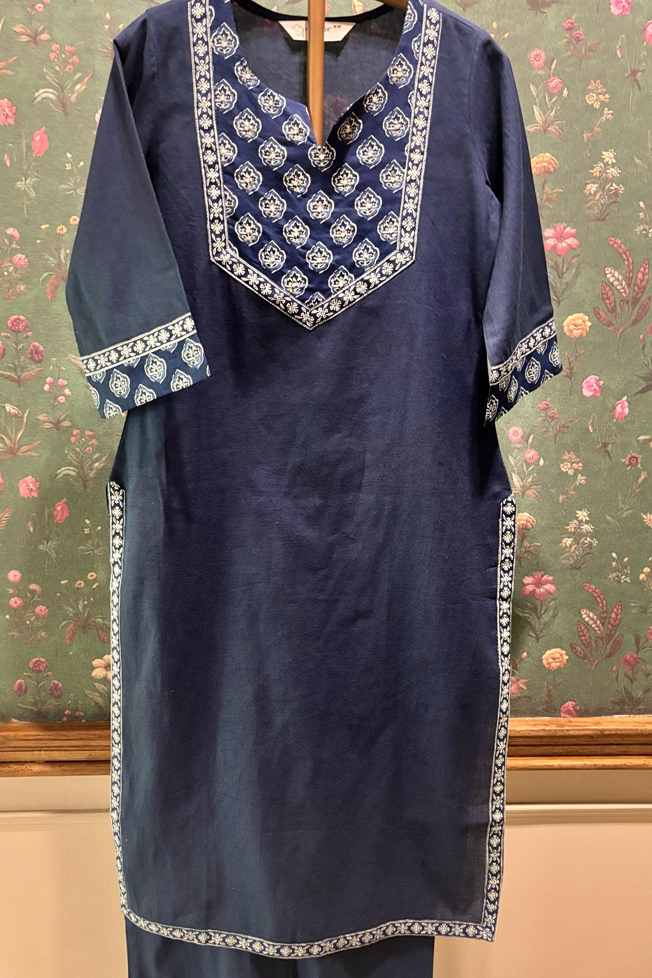 Blue Straight Fit Cotton Kurta Set | HER-491