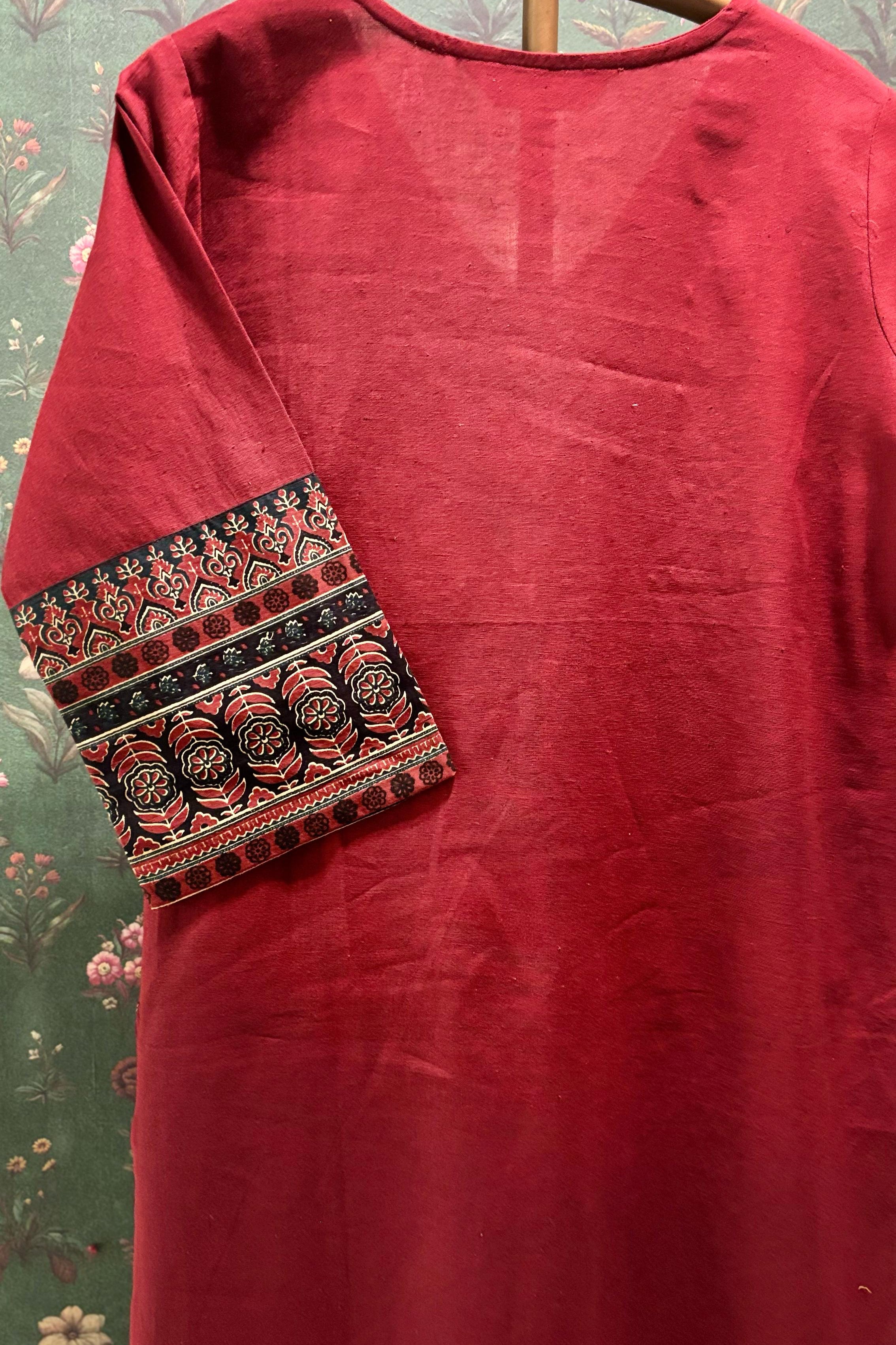 Maroon Straight Fit Cotton Kurta Set | HER-496