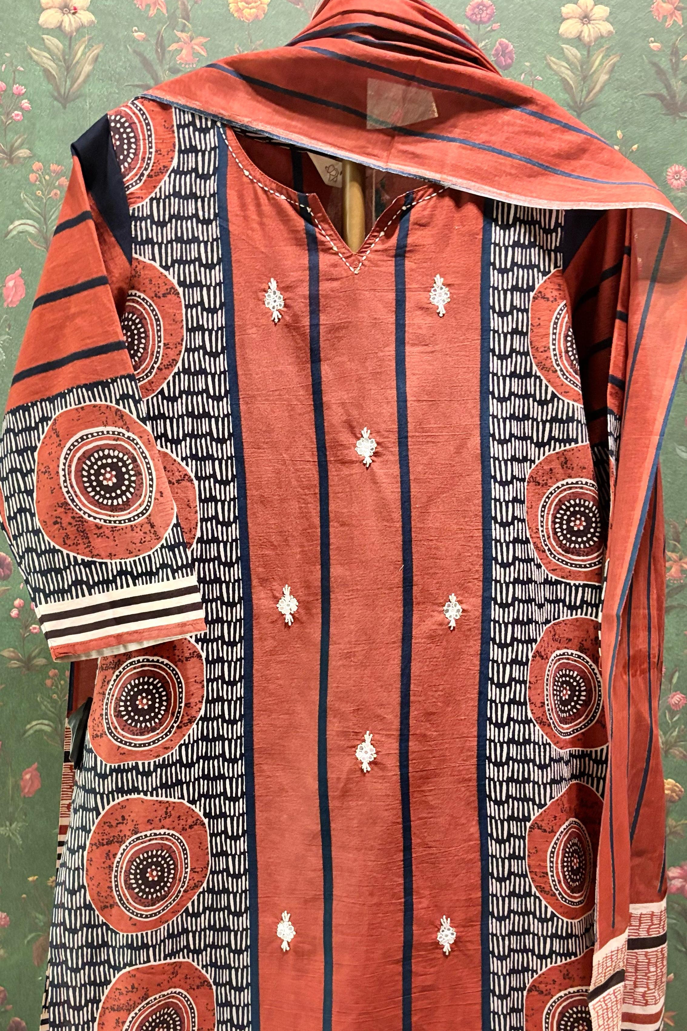 Red Straight Fit Cotton Suit Set | HER-471