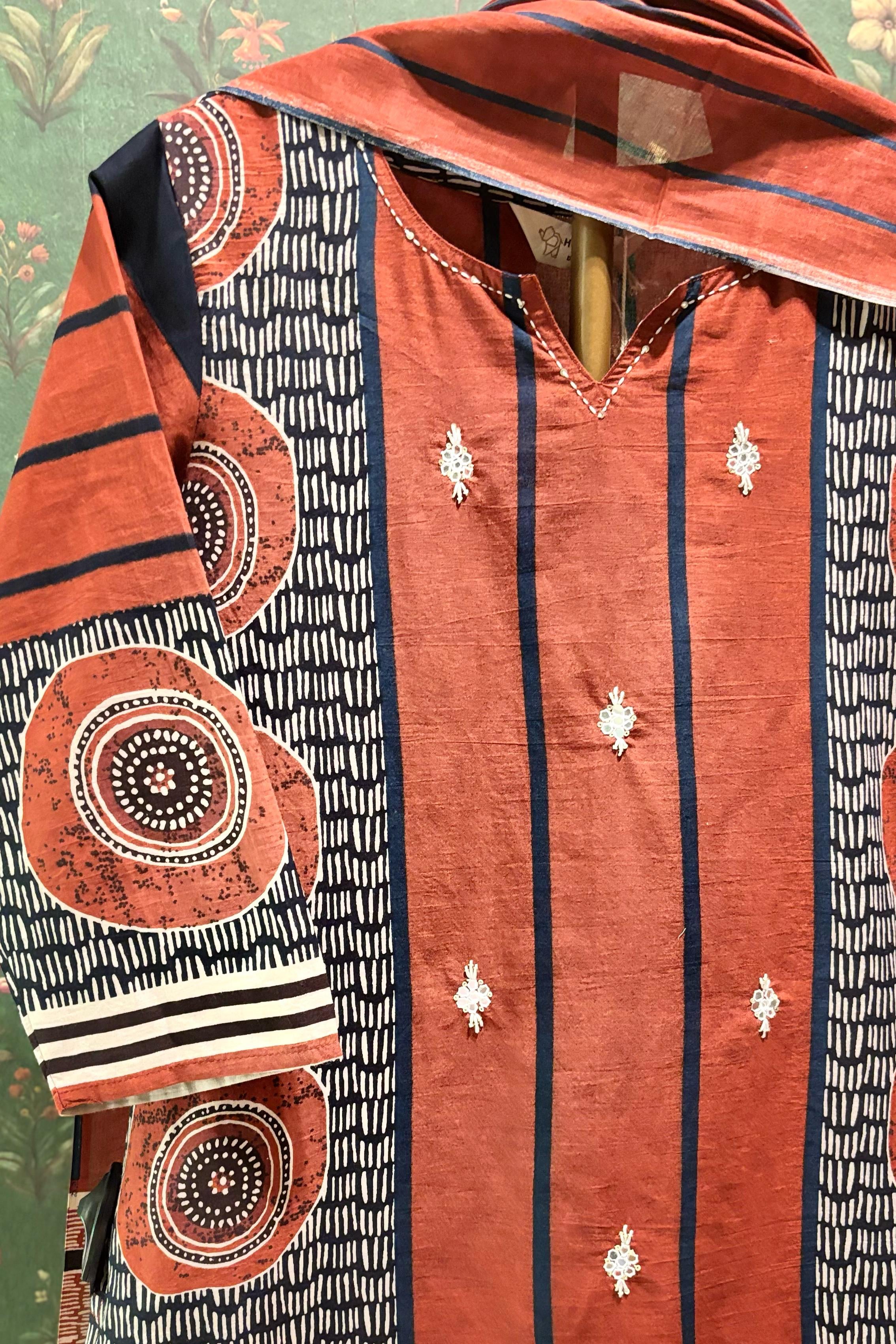 Red Straight Fit Cotton Suit Set | HER-471