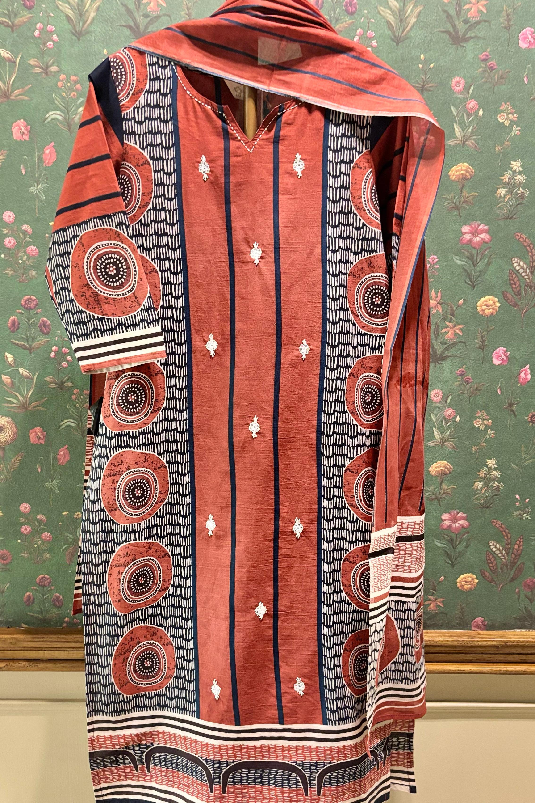 Red Straight Fit Cotton Suit Set | HER-471