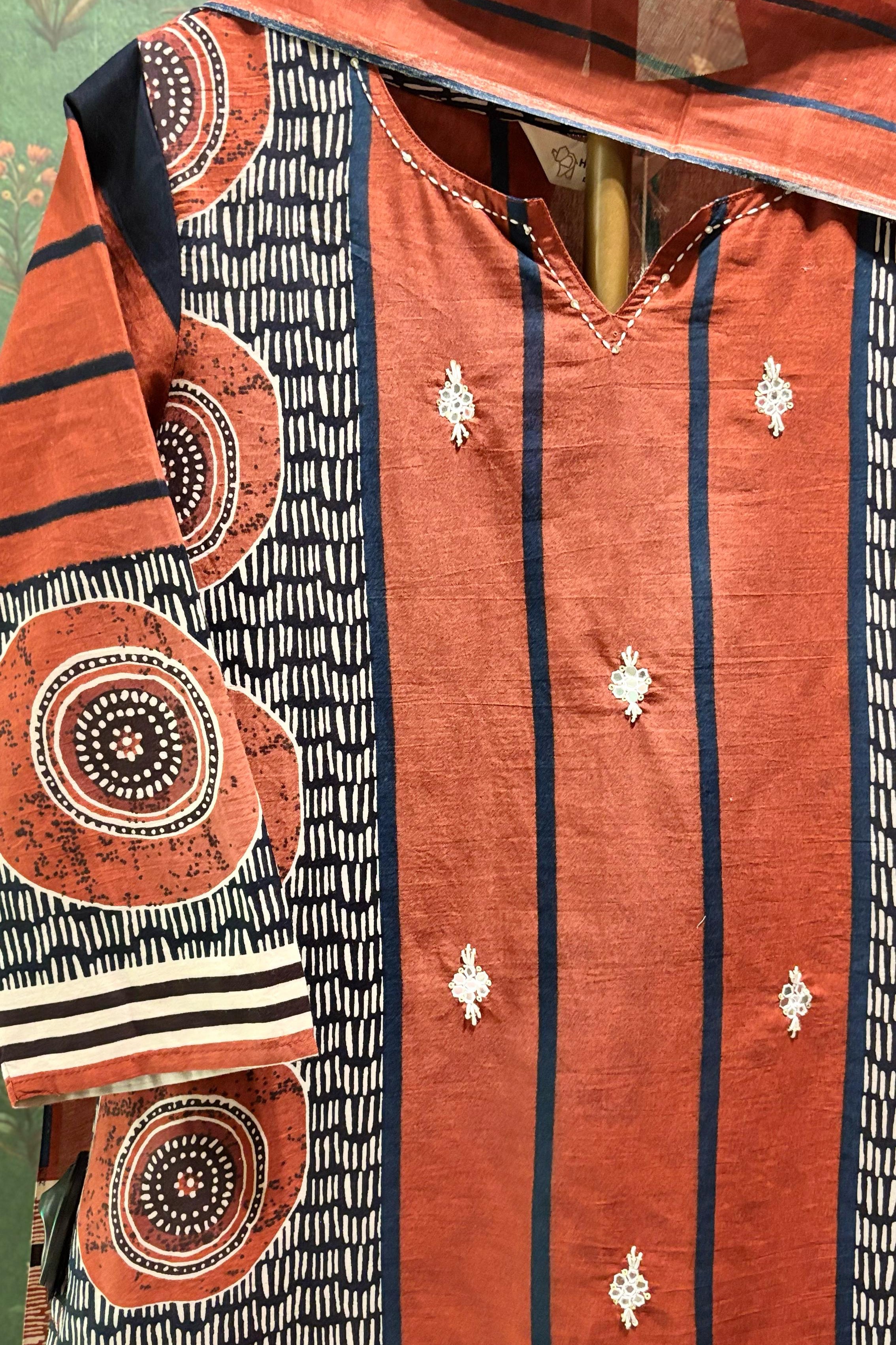 Red Straight Fit Cotton Suit Set | HER-471