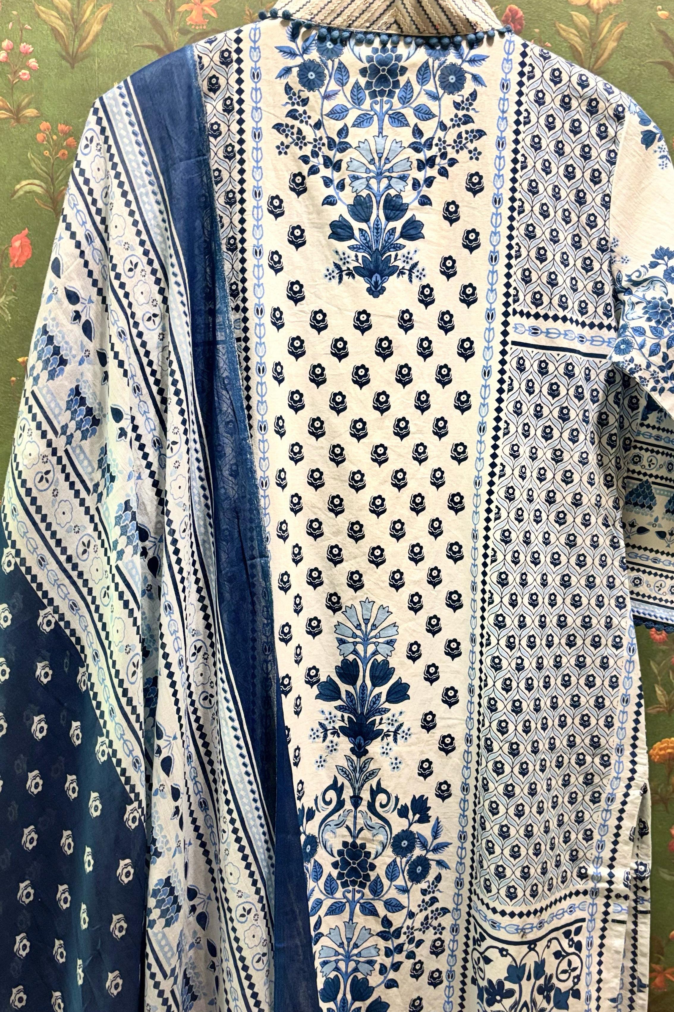 Blue Straight Fit Cotton Suit Set | HER-488