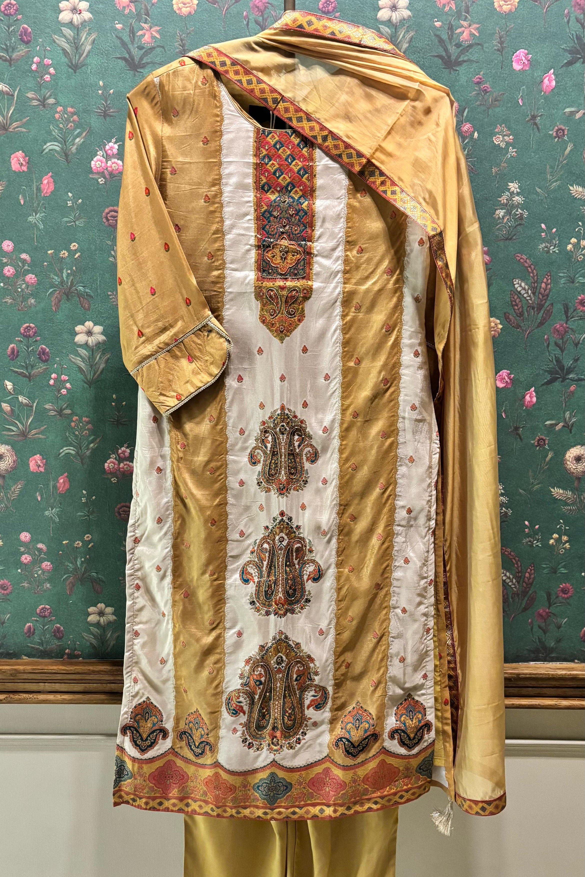 Mustard Yellow Jacquard Suit Set | HER-466