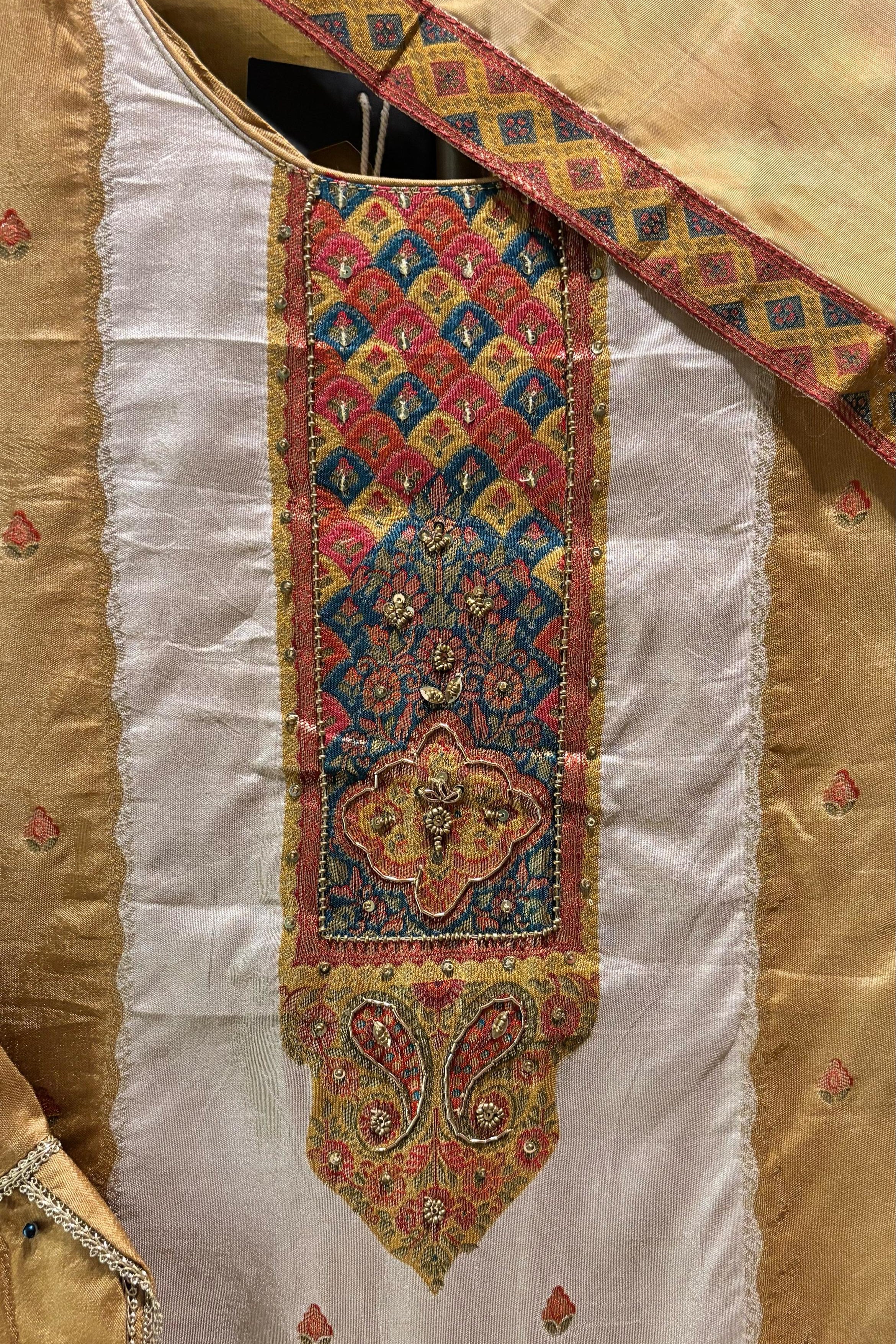 Mustard Yellow Jacquard Suit Set | HER-466