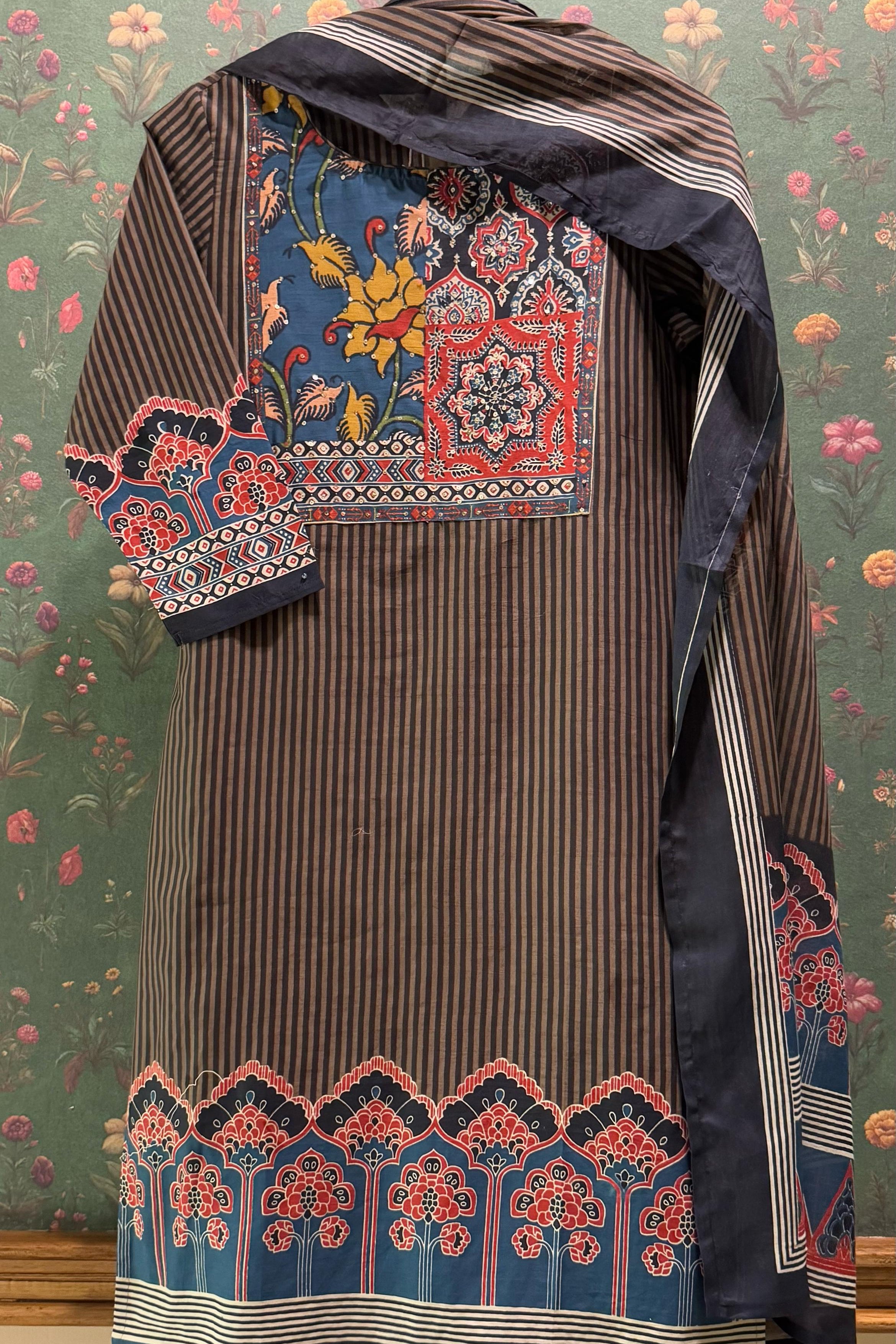 Brown Straight Fit Cotton Suit Set | HER-494