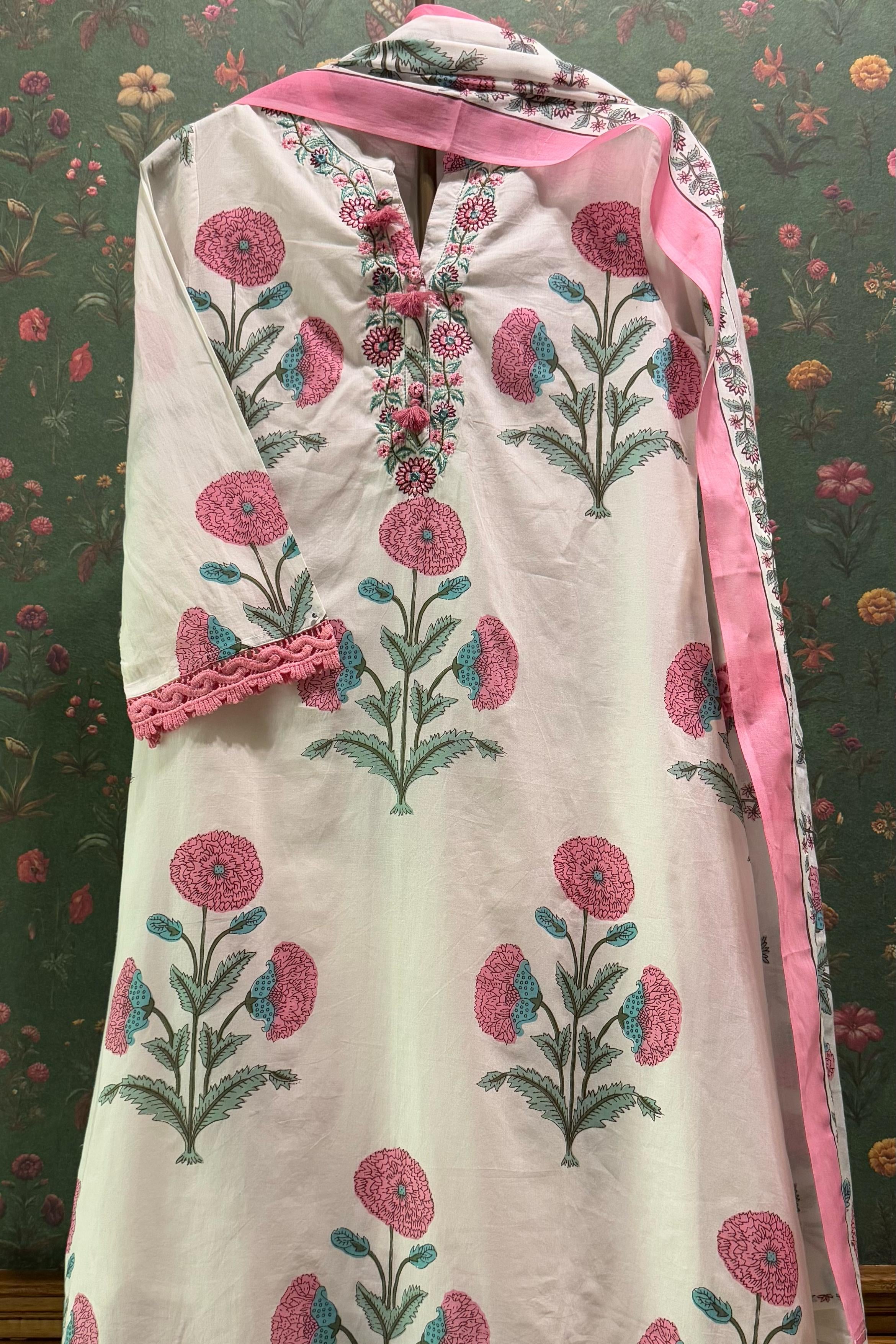 Pink Floral Cotton Suit Set | HER-497