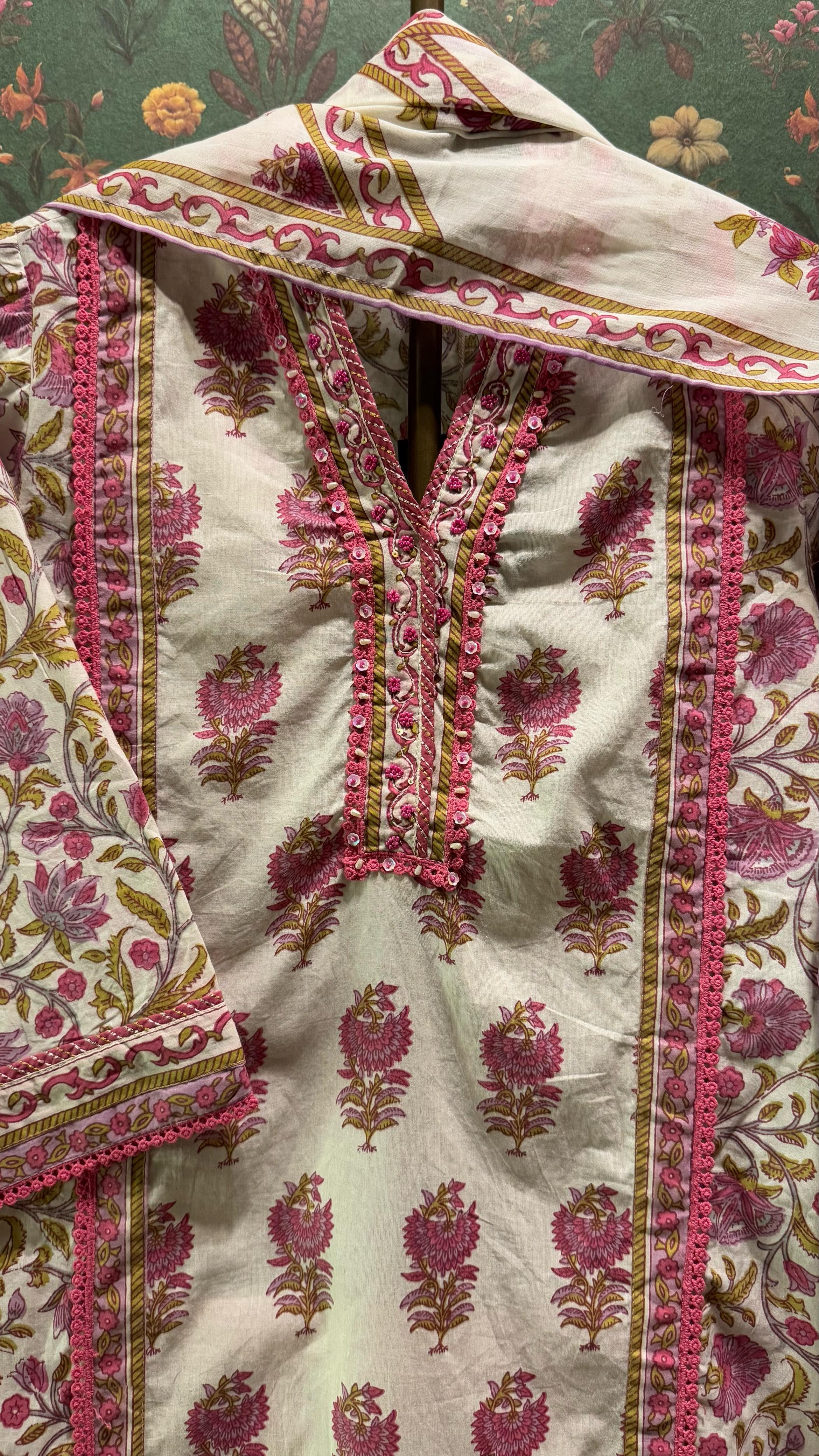 Pink Straight fit Cotton Suit Set