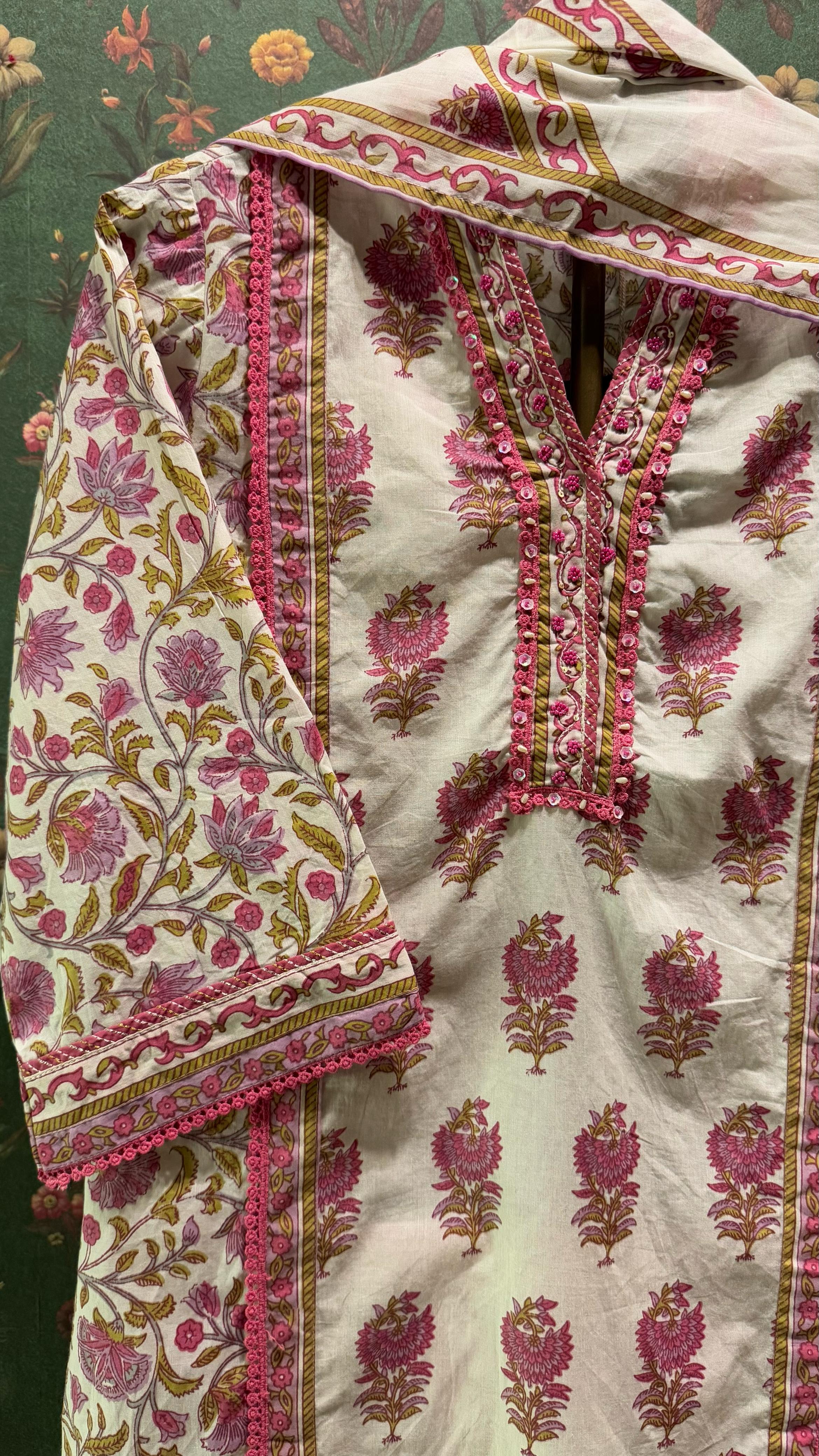 Pink Straight fit Cotton Suit Set