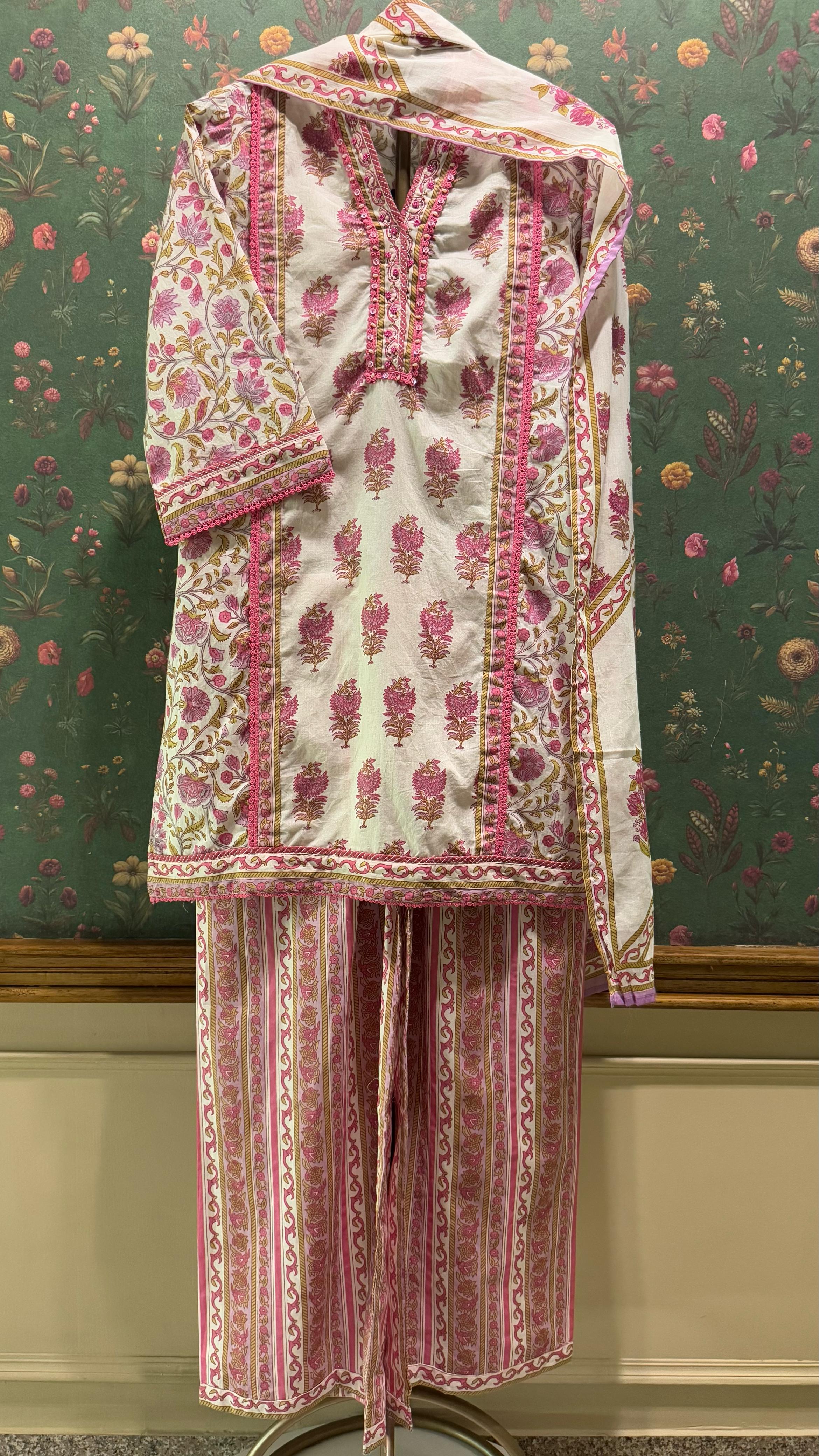 Pink Straight fit Cotton Suit Set