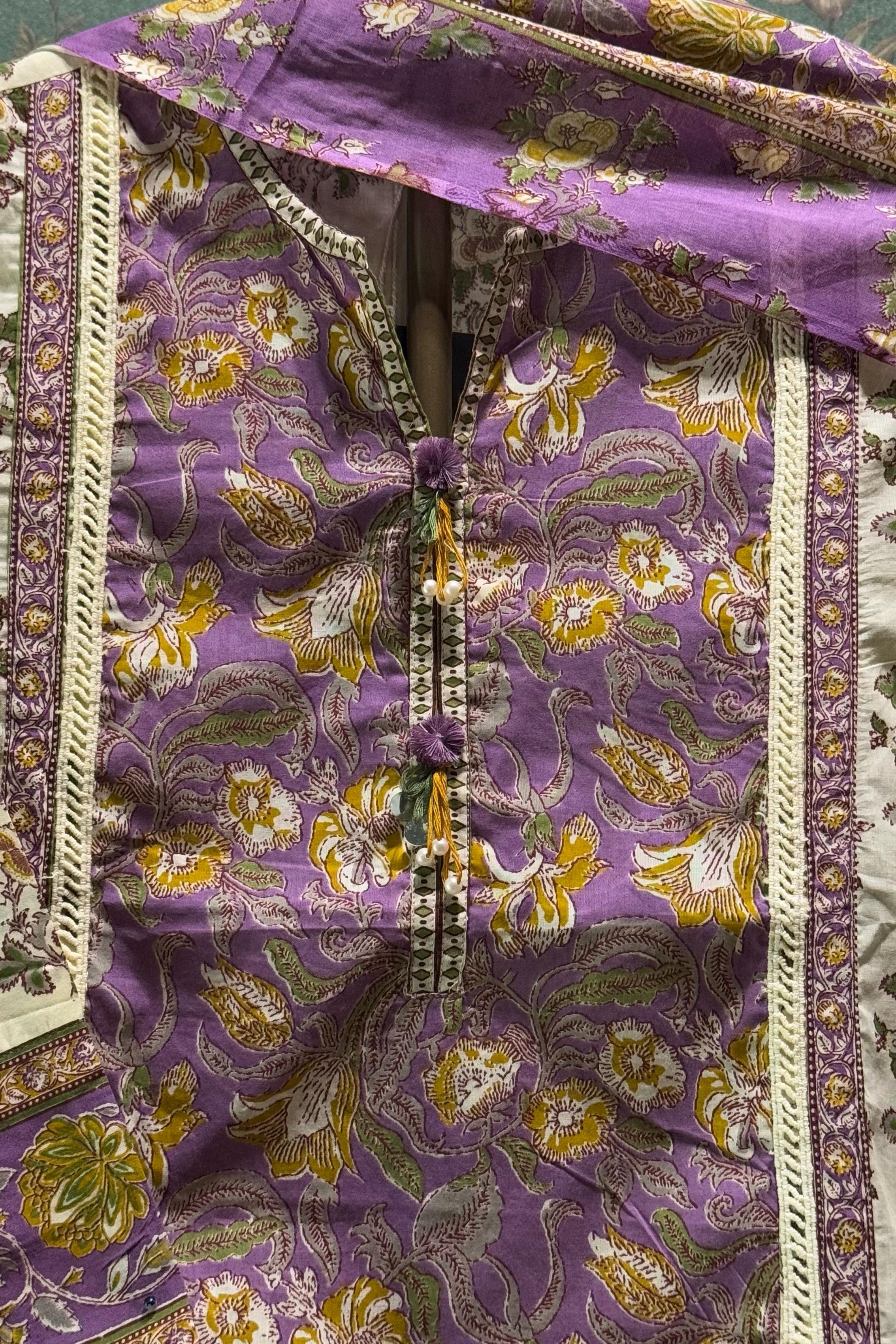 Cream Straight fit Cotton Suit Set