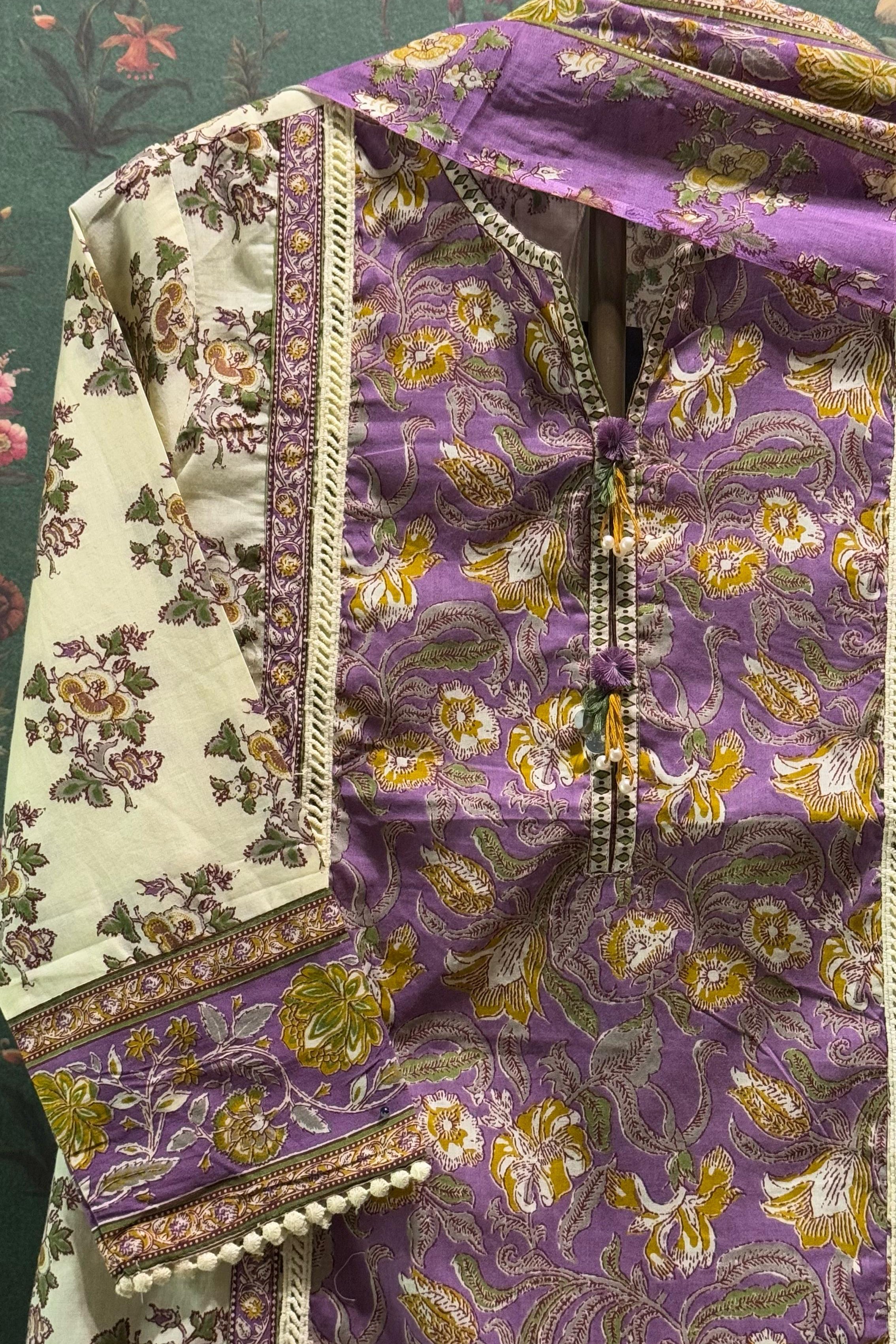 Cream Straight fit Cotton Suit Set