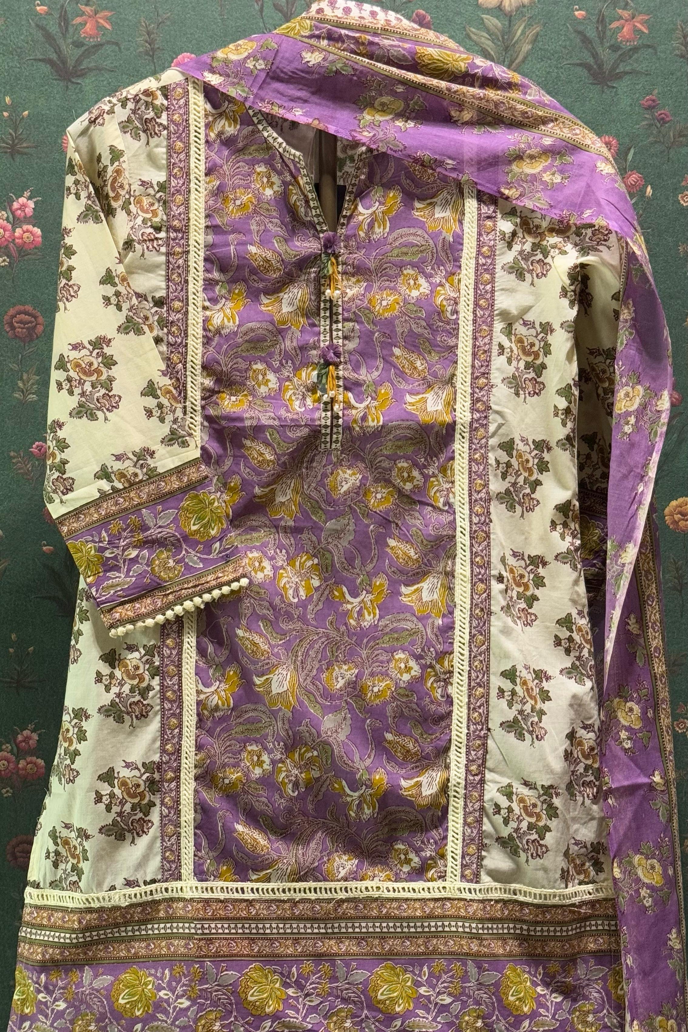 Cream Straight fit Cotton Suit Set