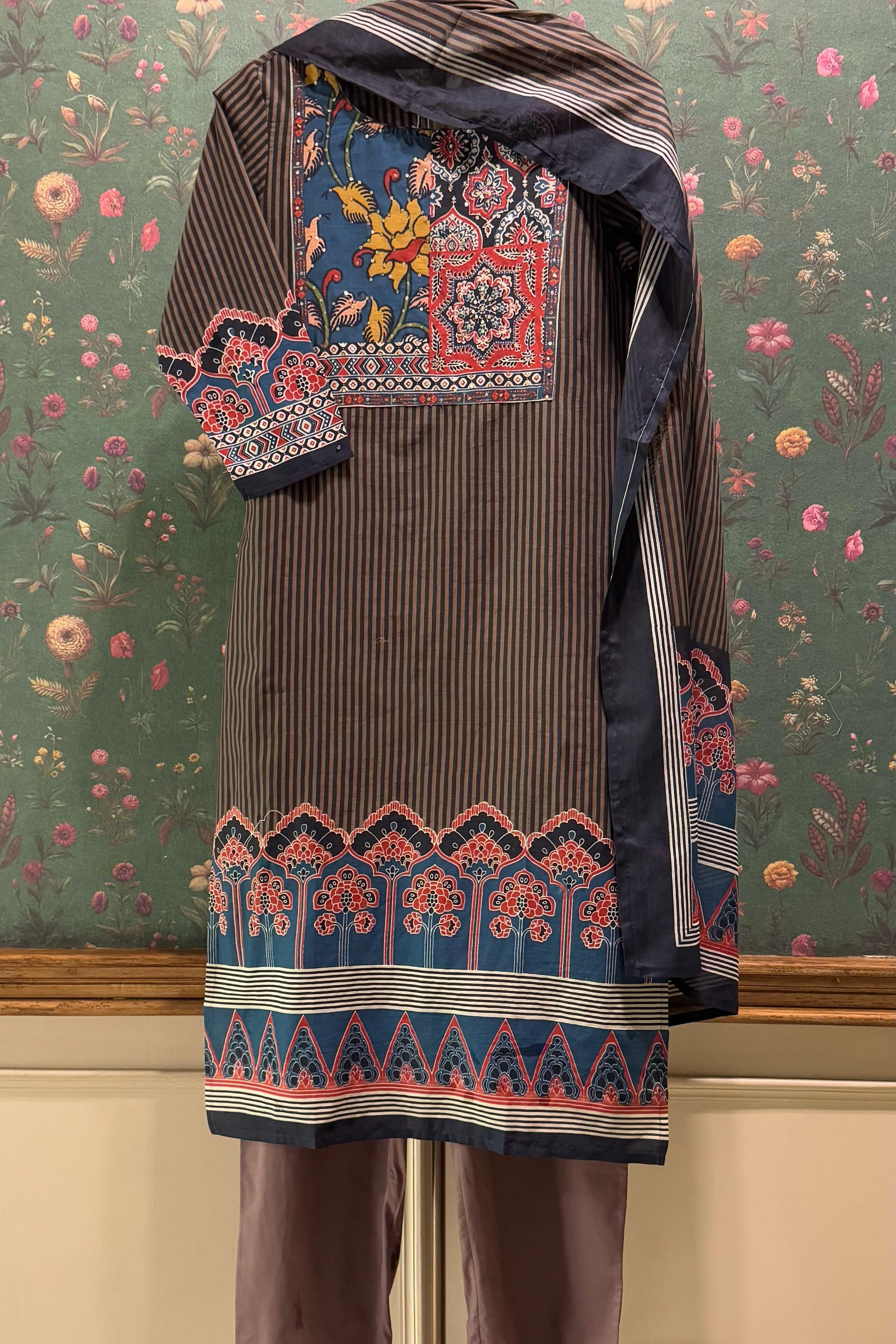 Brown Straight Fit Cotton Suit Set | HER-494