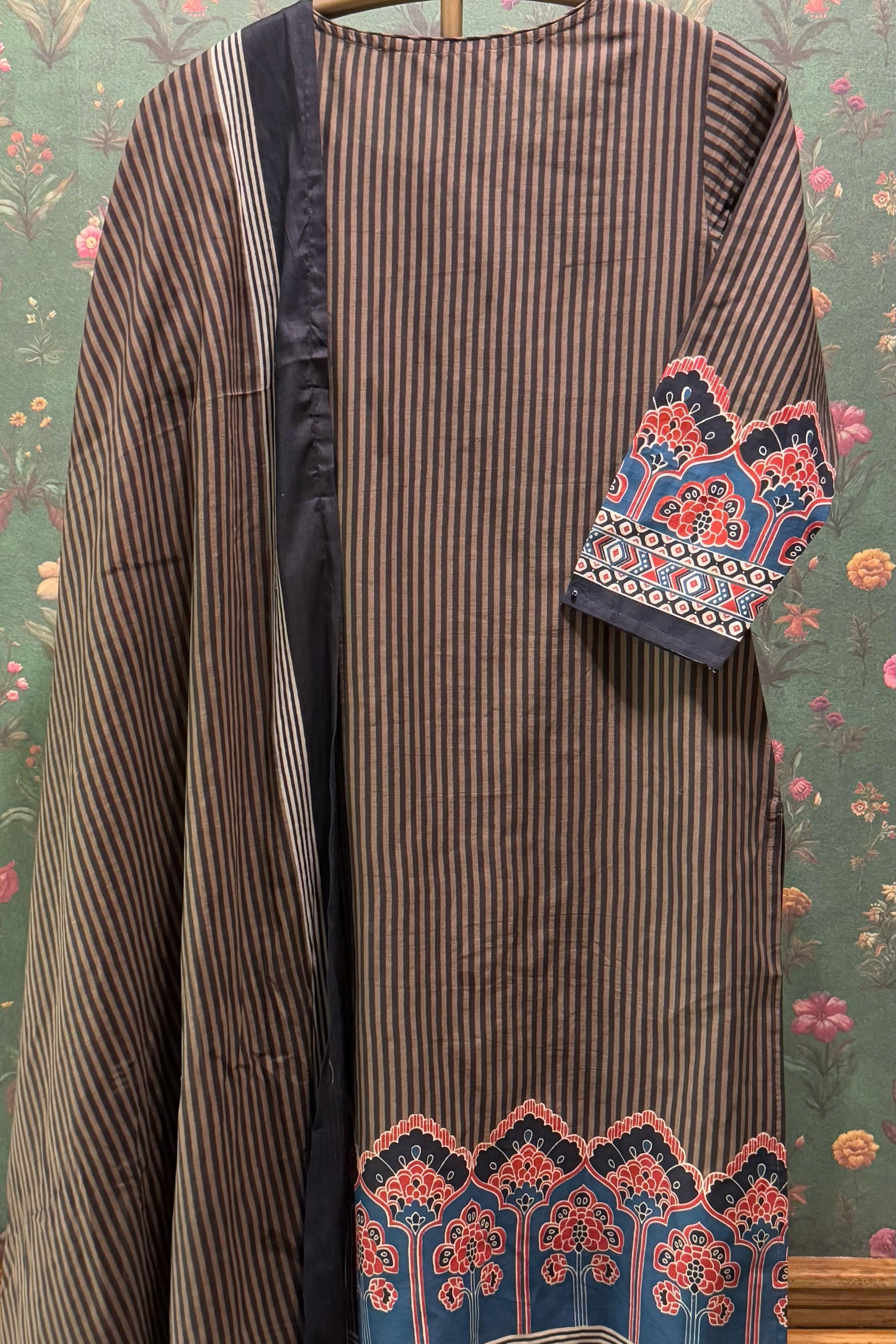 Brown Straight Fit Cotton Suit Set | HER-494