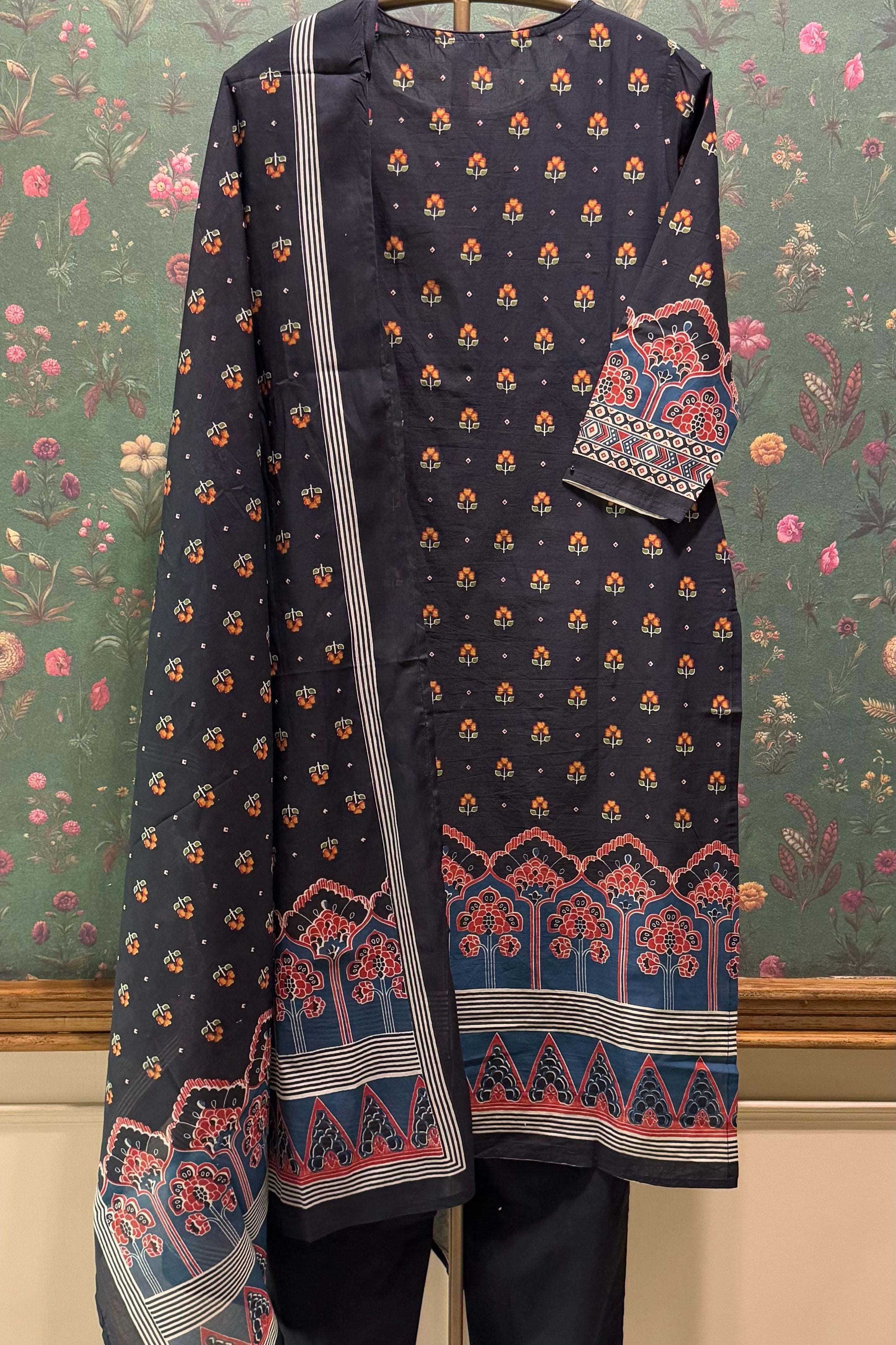 Black Straight fit Cotton Suit set