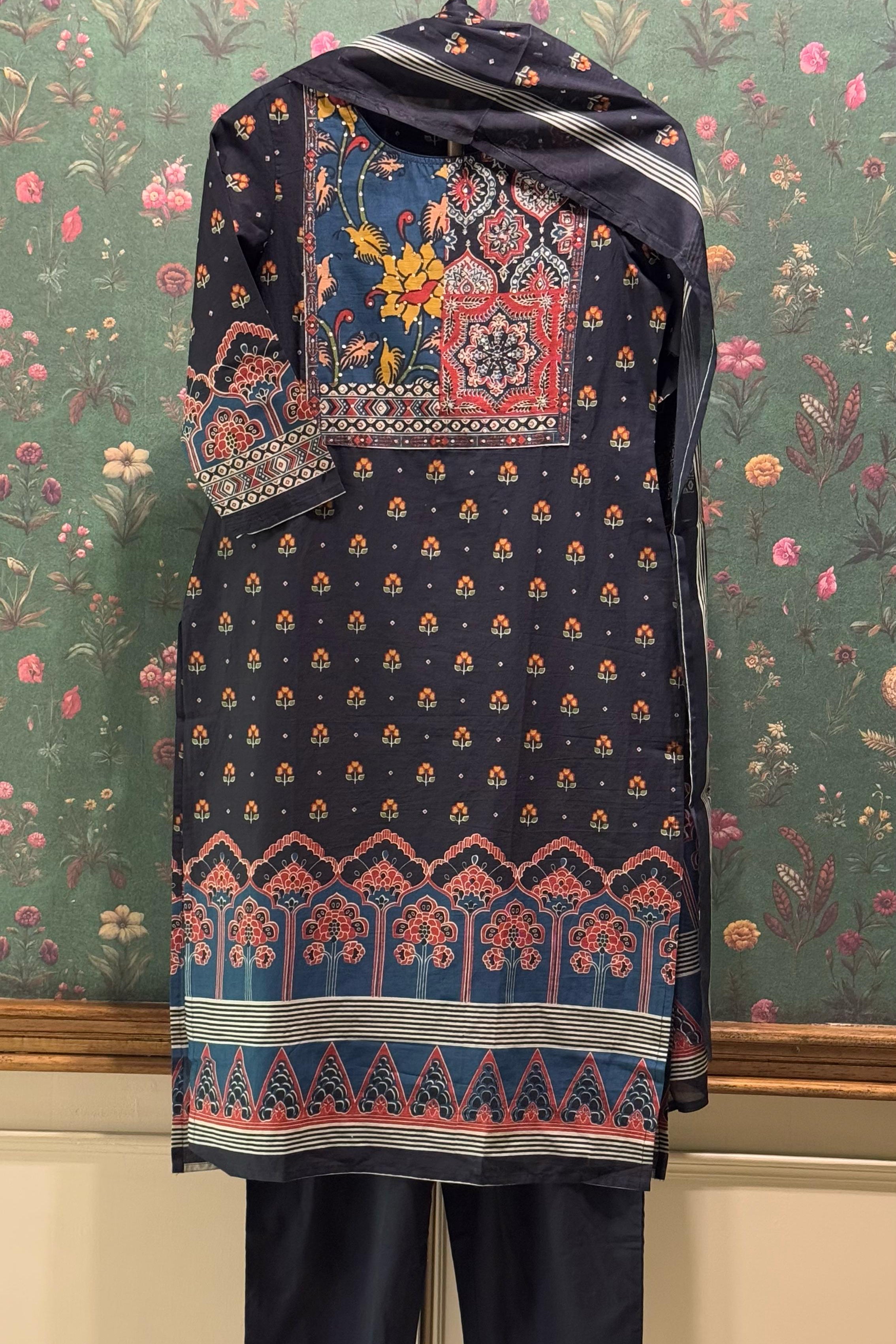 Black Straight fit Cotton Suit set