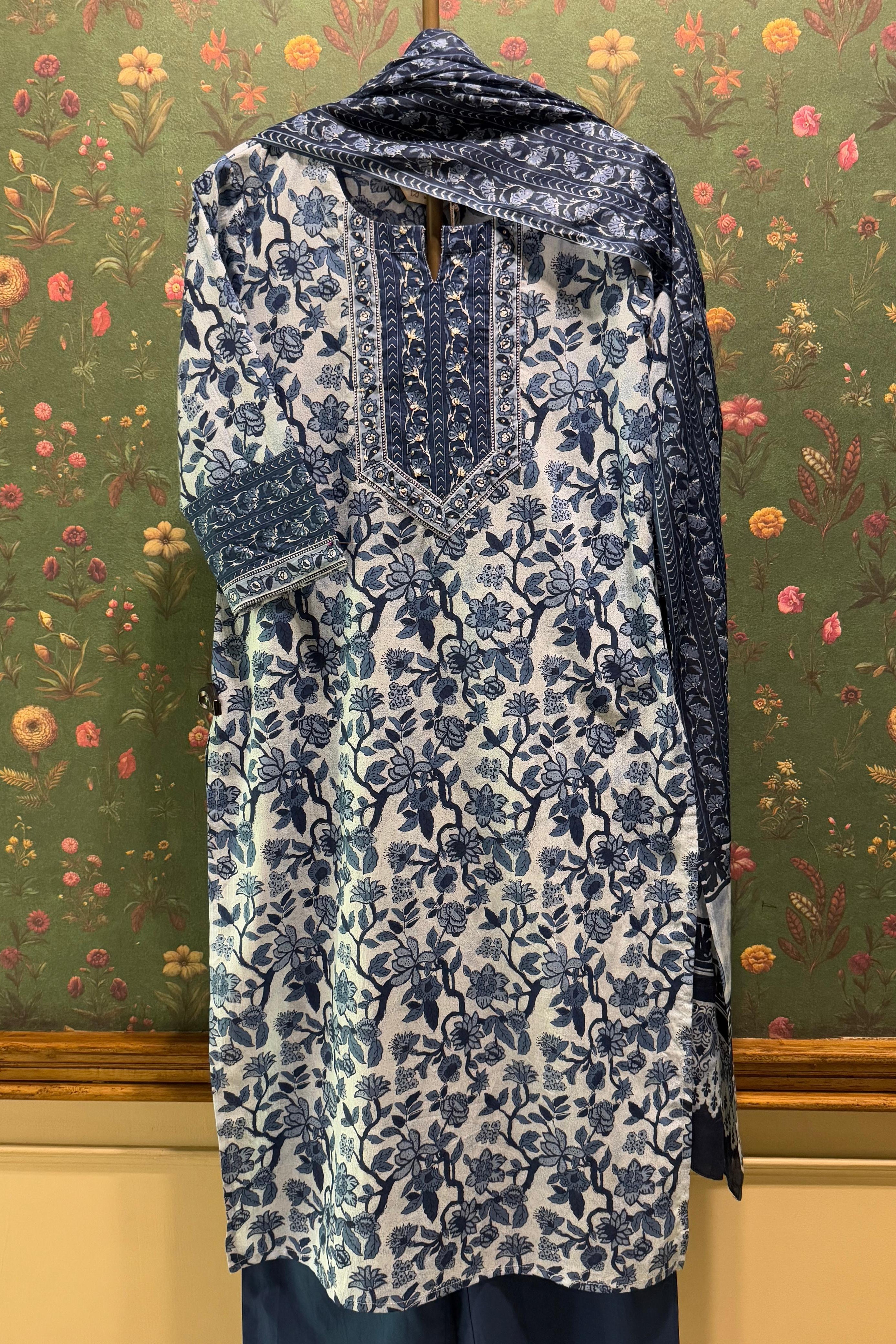 Floral Blue Cotton Suit Set | HER-511