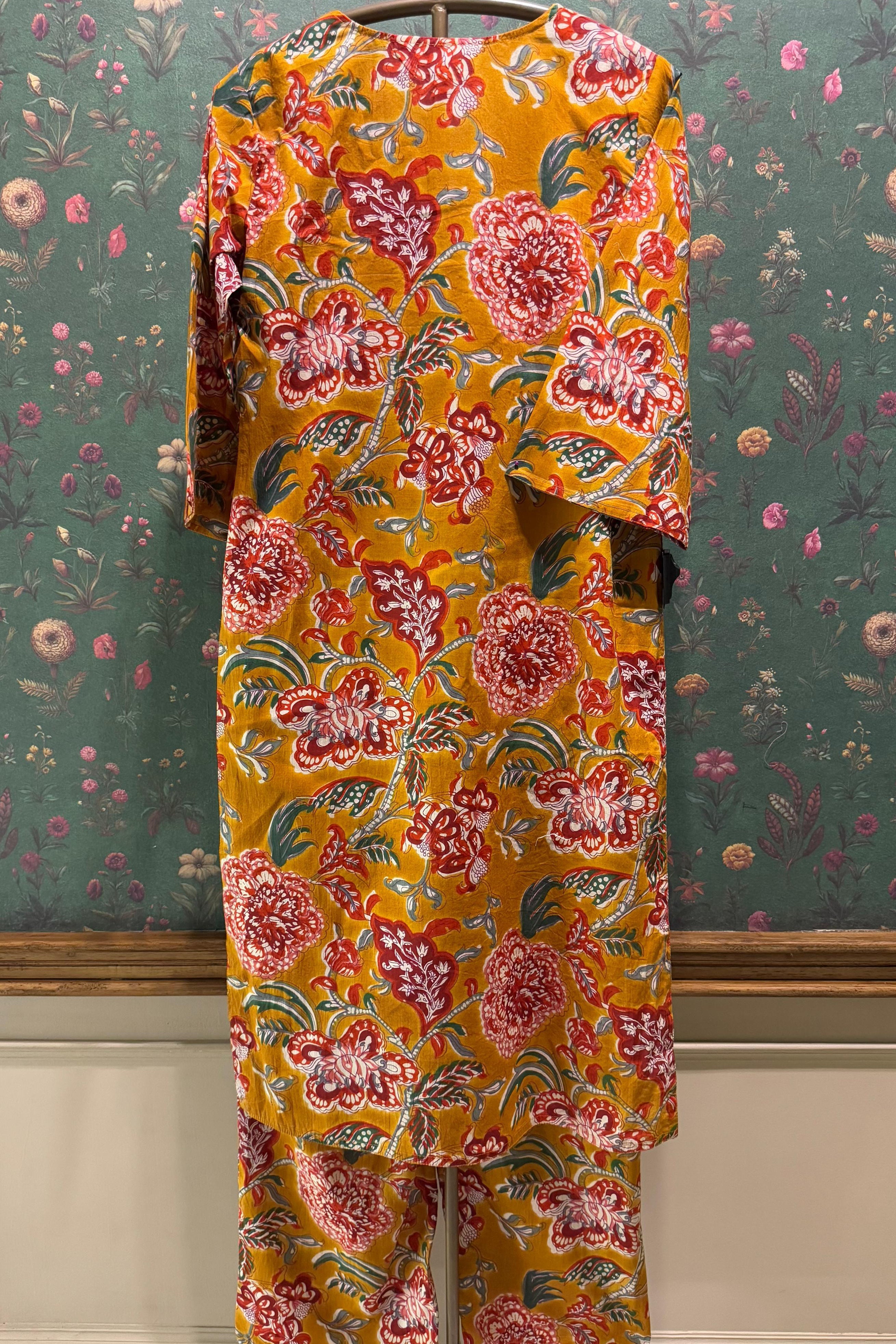 Mustard Yellow Floral Cotton Co-ord Set | HER-533