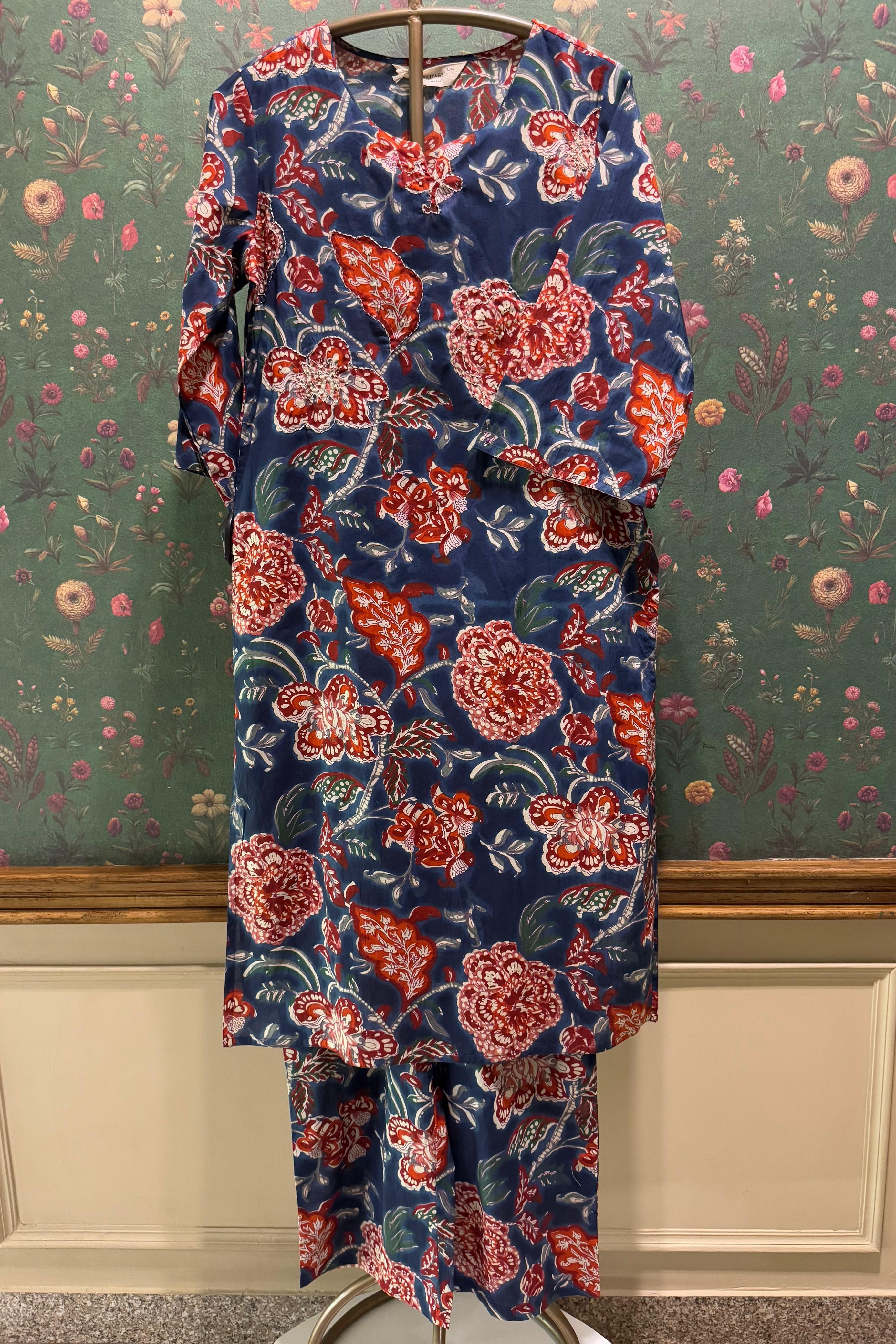 Navy Blue Floral Cotton Co-ord Set | HER-533