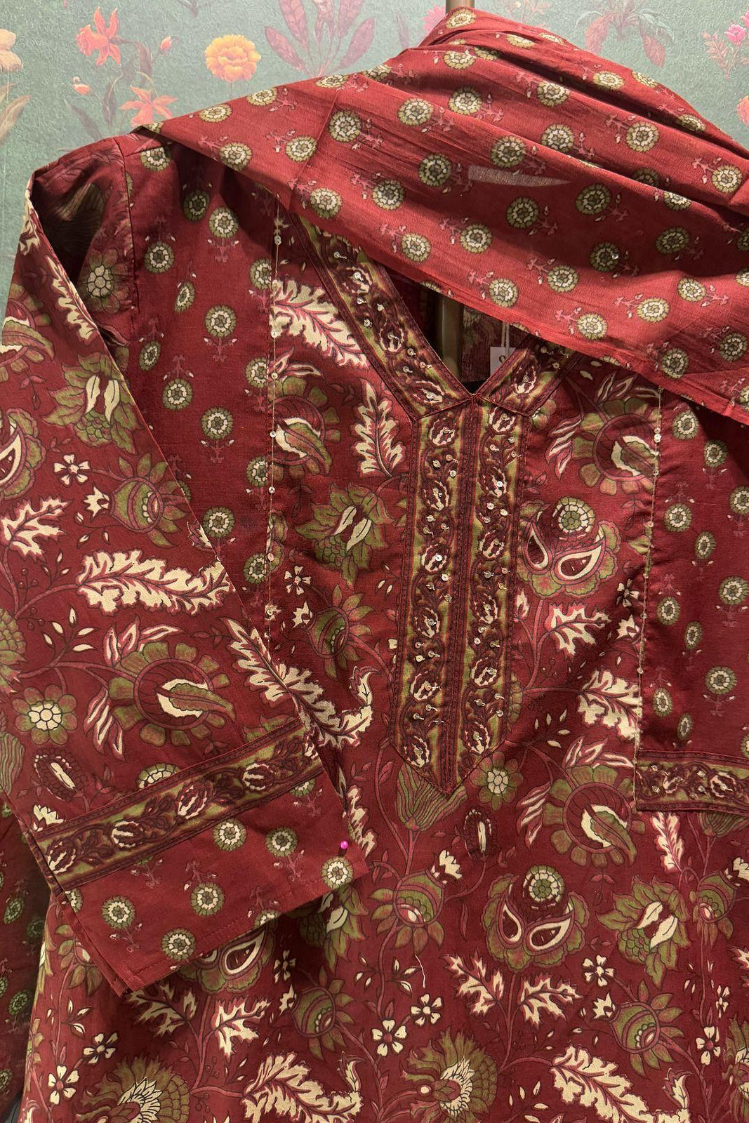 Maroon Floral Cotton Suit Set | HER-523