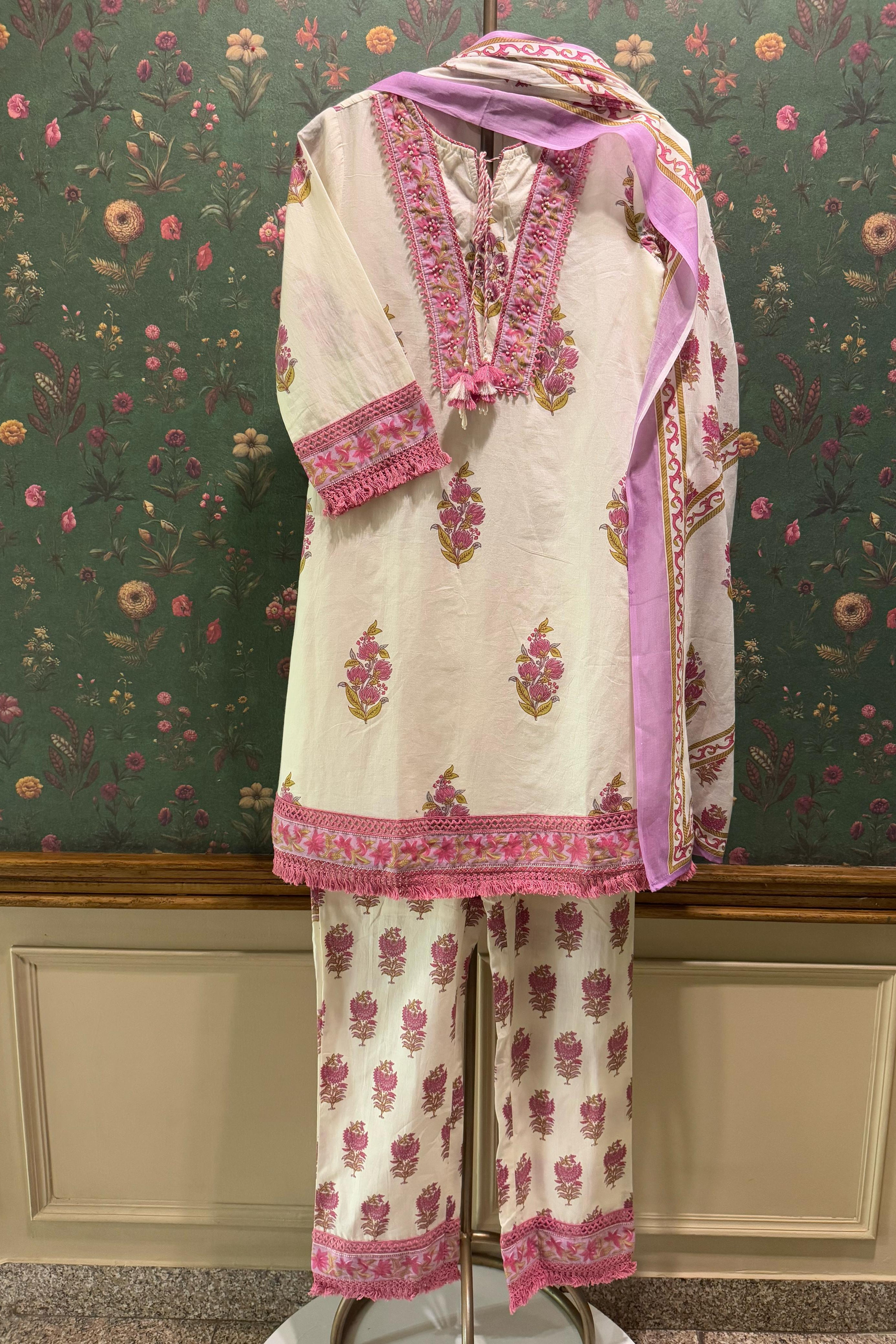 Lilac Pink Floral Cotton Suit Set