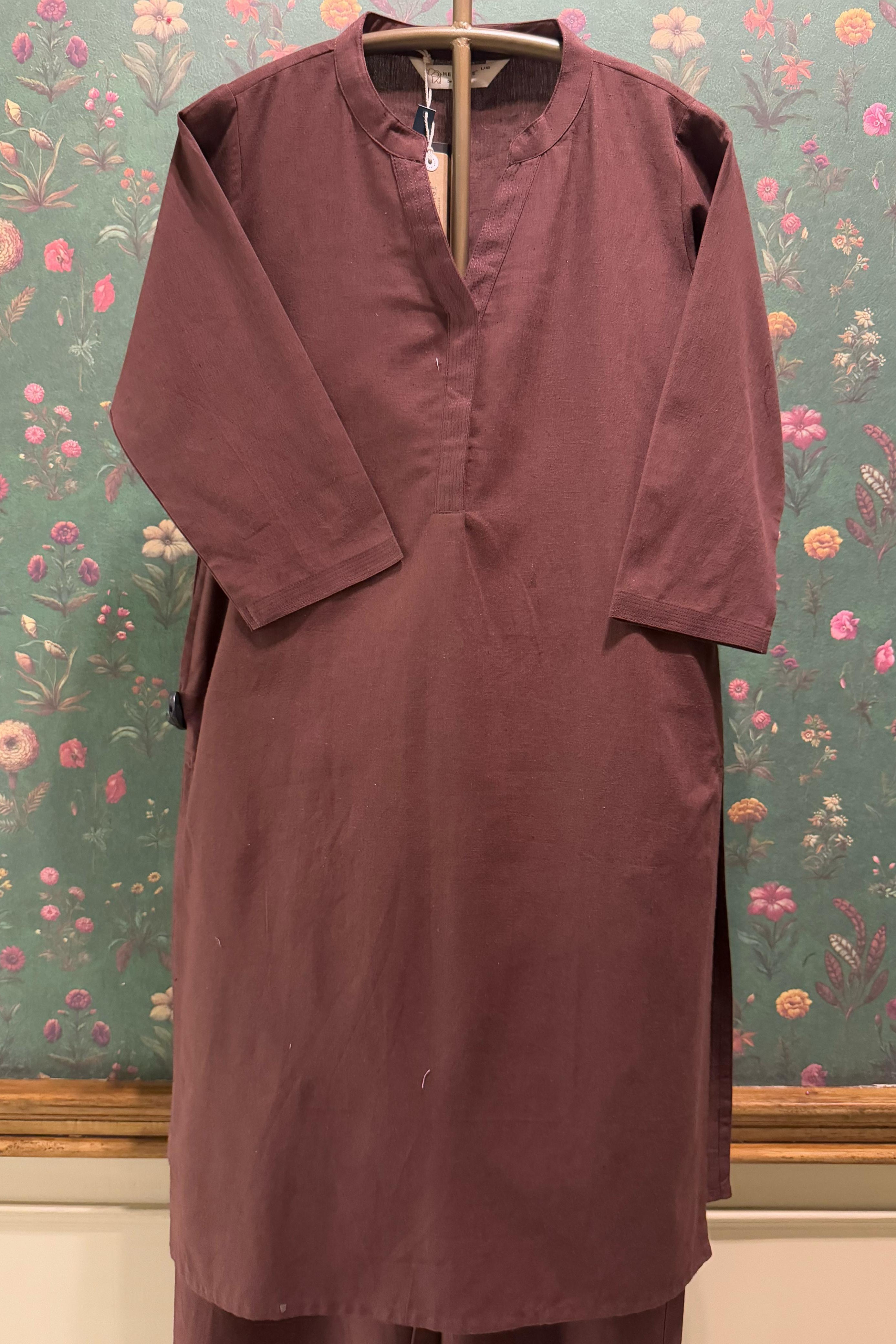 Earthy Maroon Minimal Kurta/Co-ord Set | HER-527