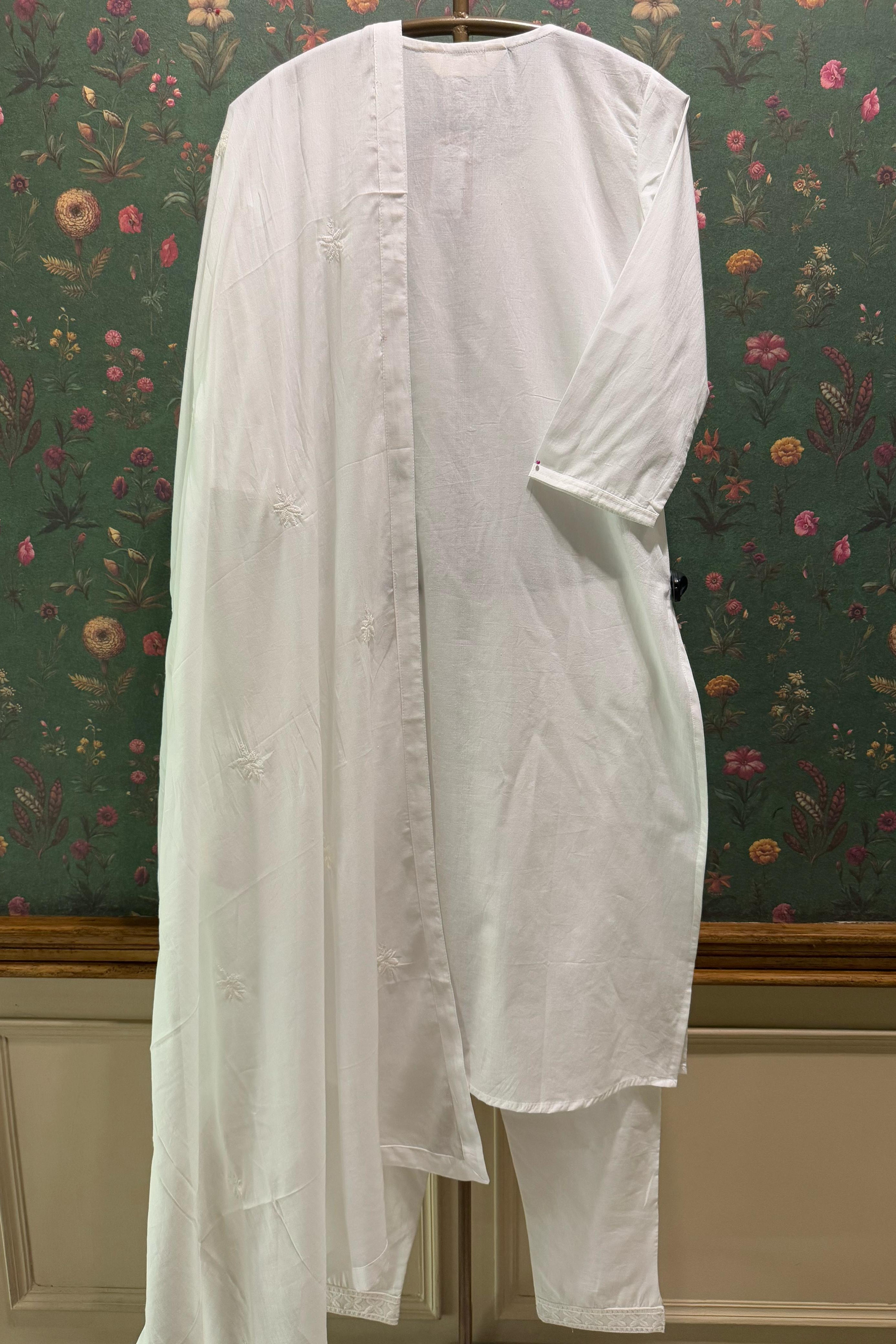 White Cotton Chikankari Suit Set | HER-531